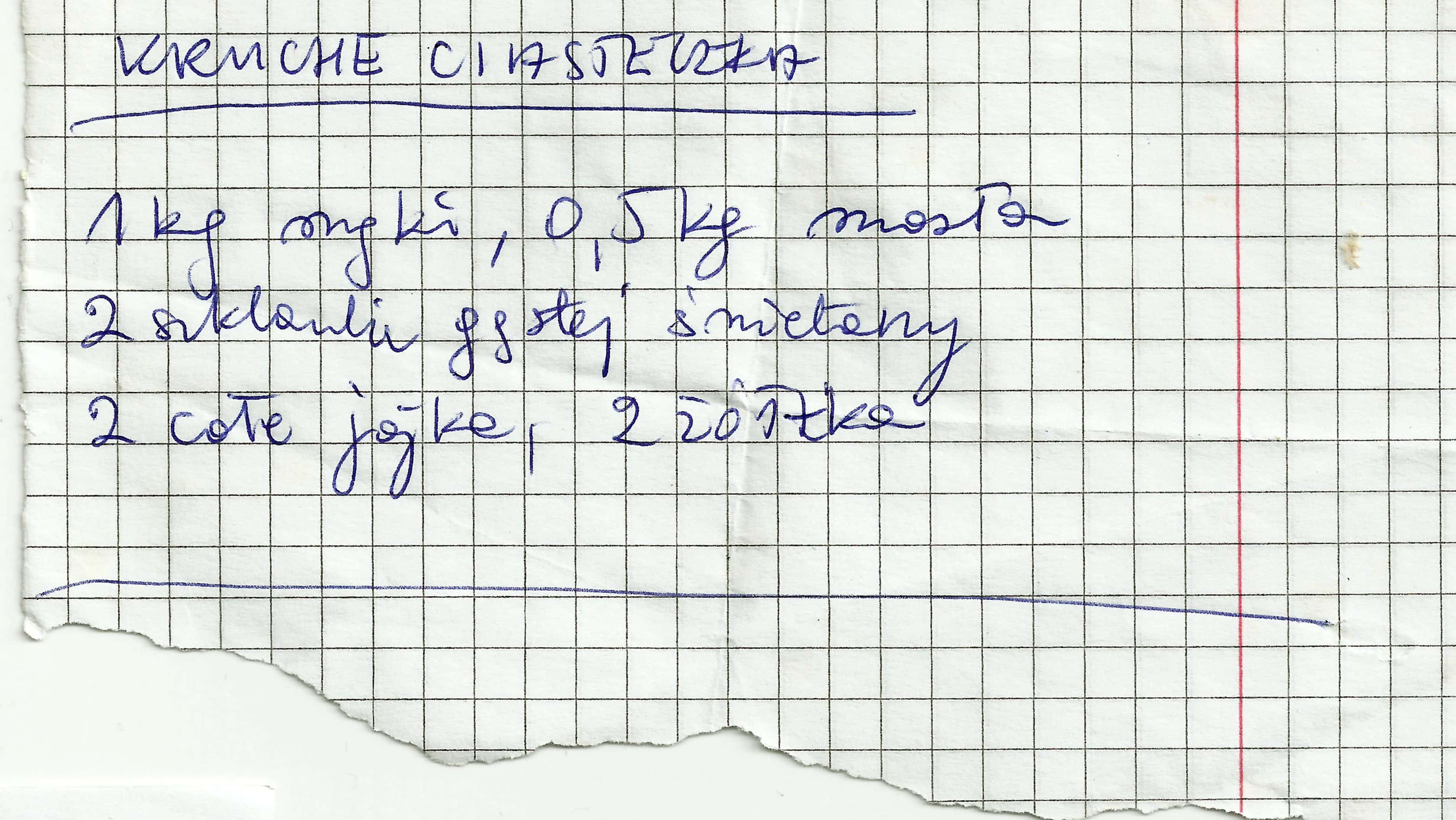 zeskanowany dokument, odręcznie pisany przepis kulinarny