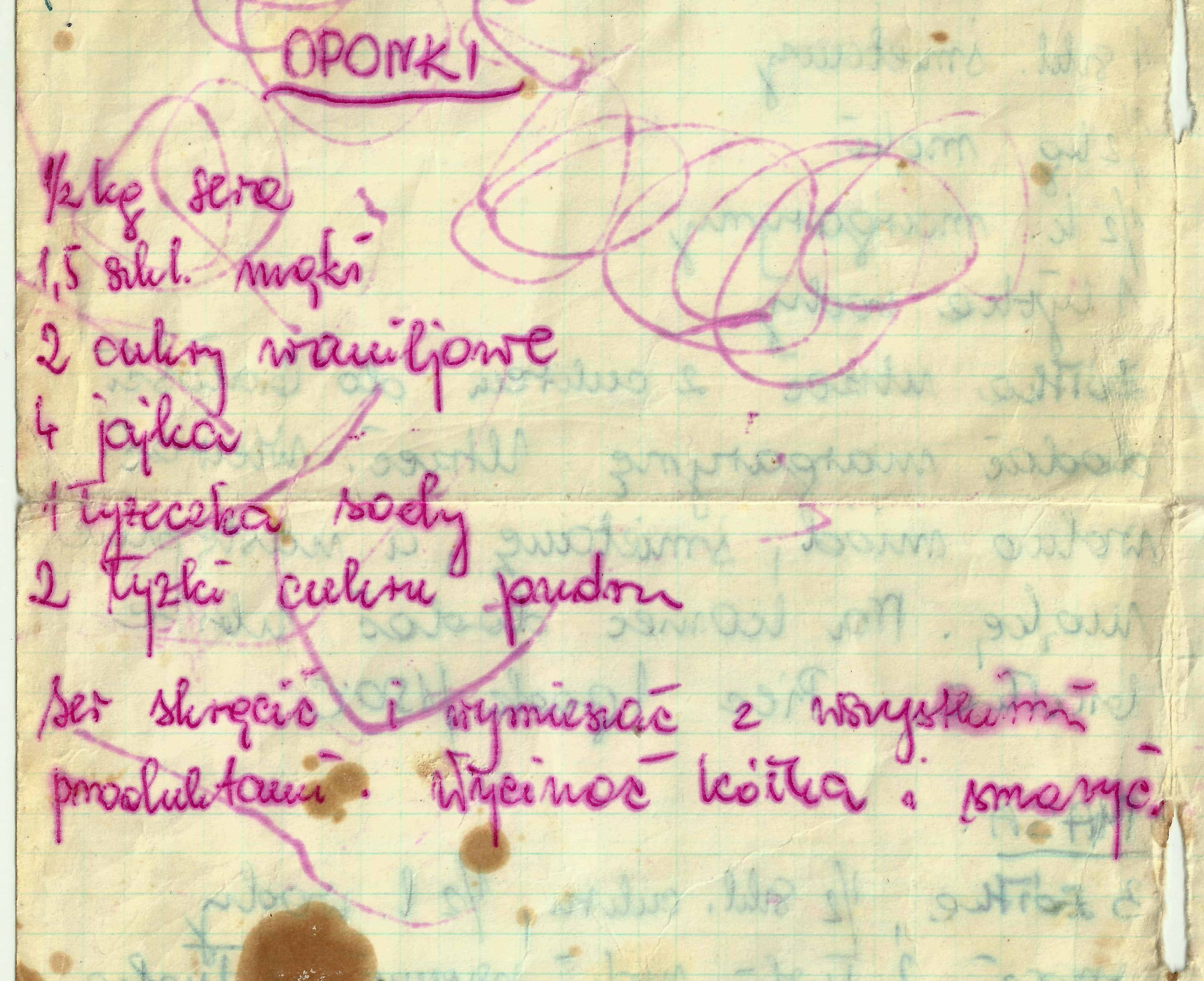 zeskanowany dokument, odręcznie pisany przepis kulinarny