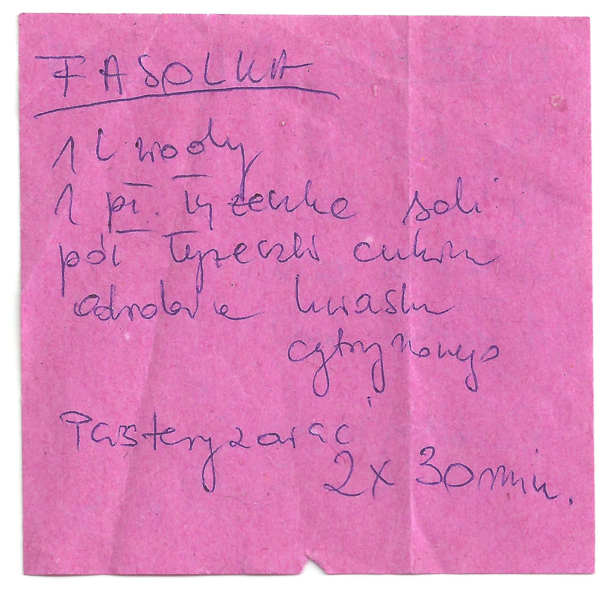 zeskanowany dokument, odręcznie pisany przepis kulinarny