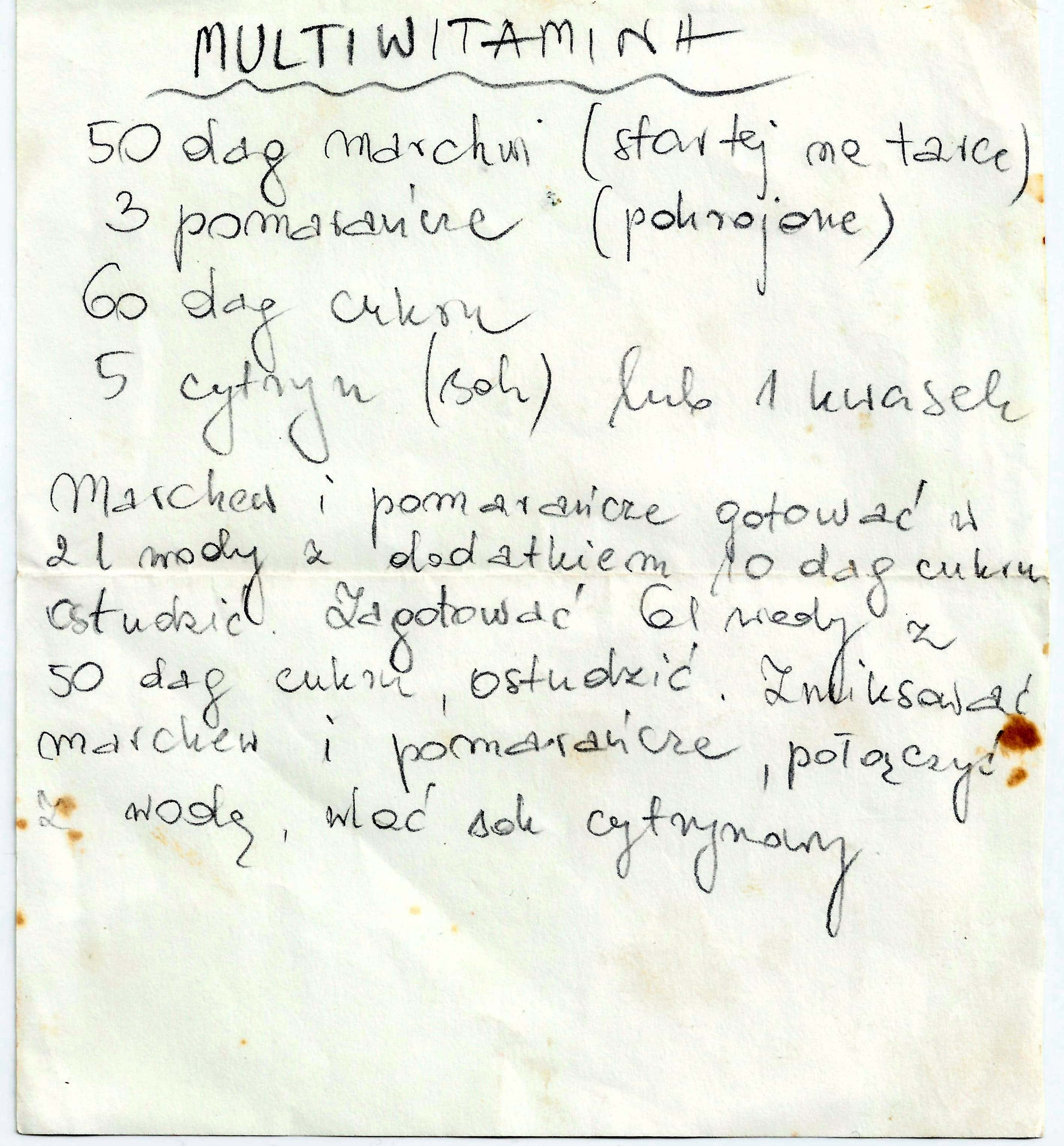 zeskanowany dokument, odręcznie pisany przepis kulinarny