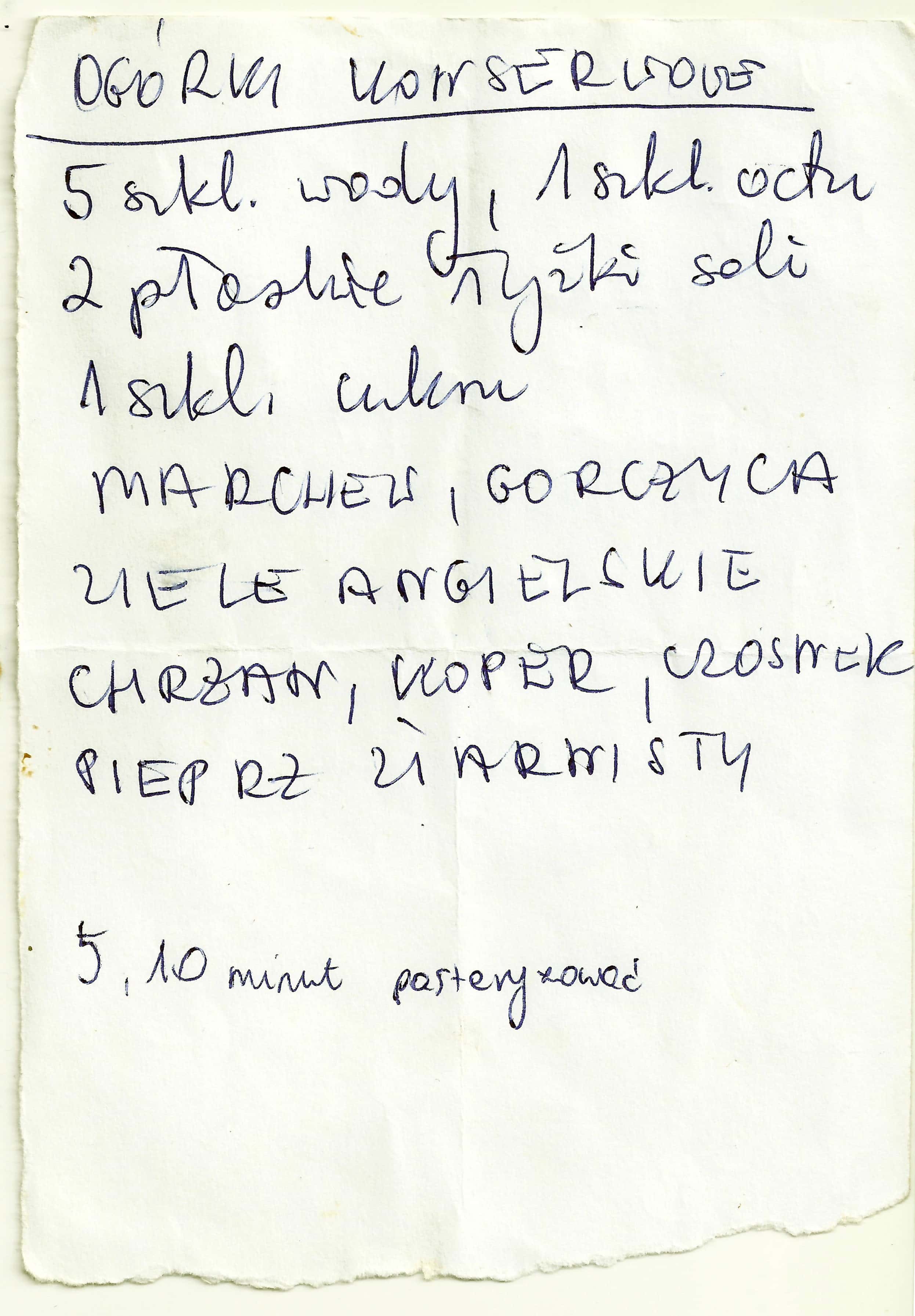 zeskanowany dokument, odręcznie pisany przepis kulinarny