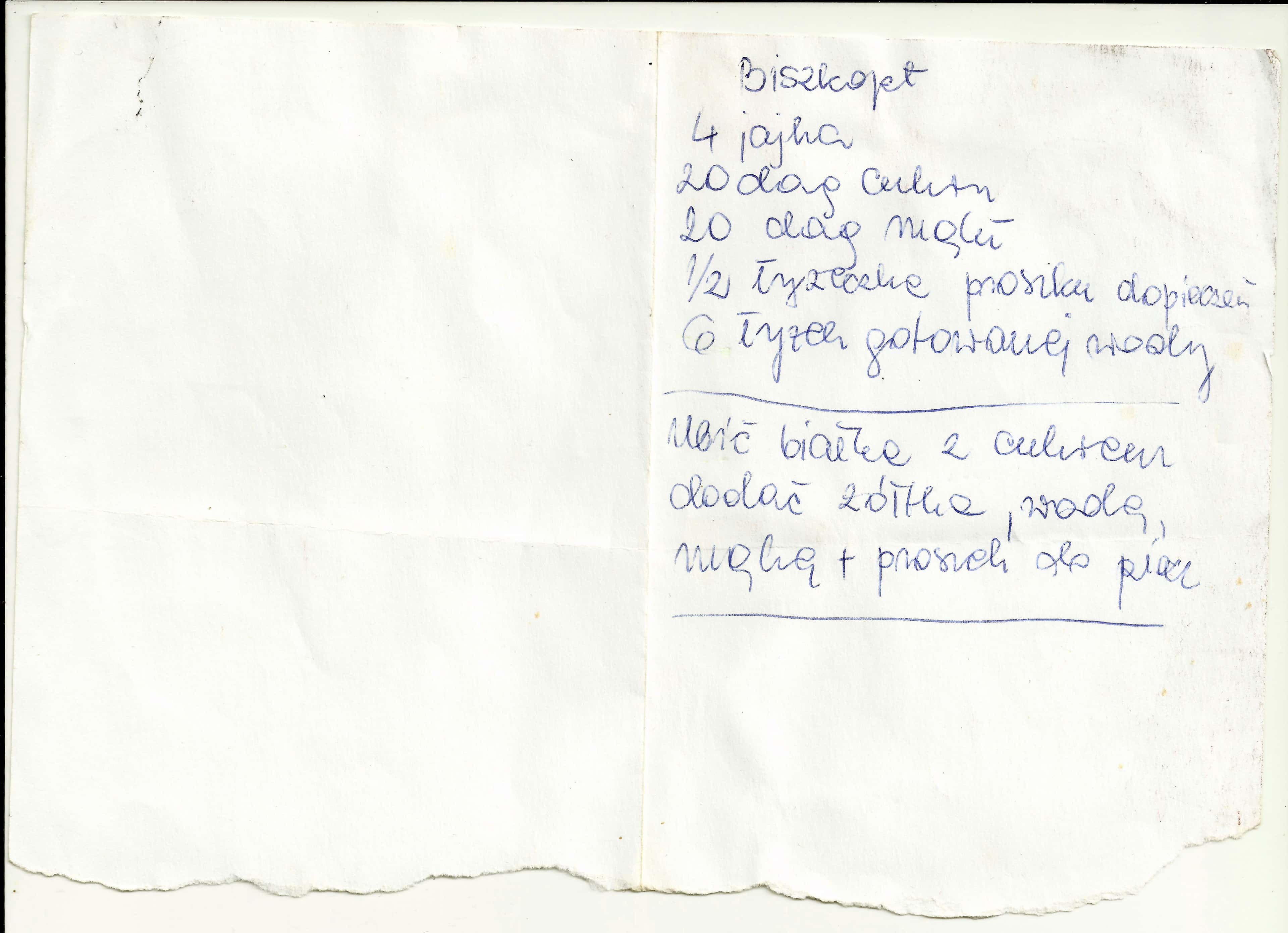 zeskanowany dokument, odręcznie pisany przepis kulinarny