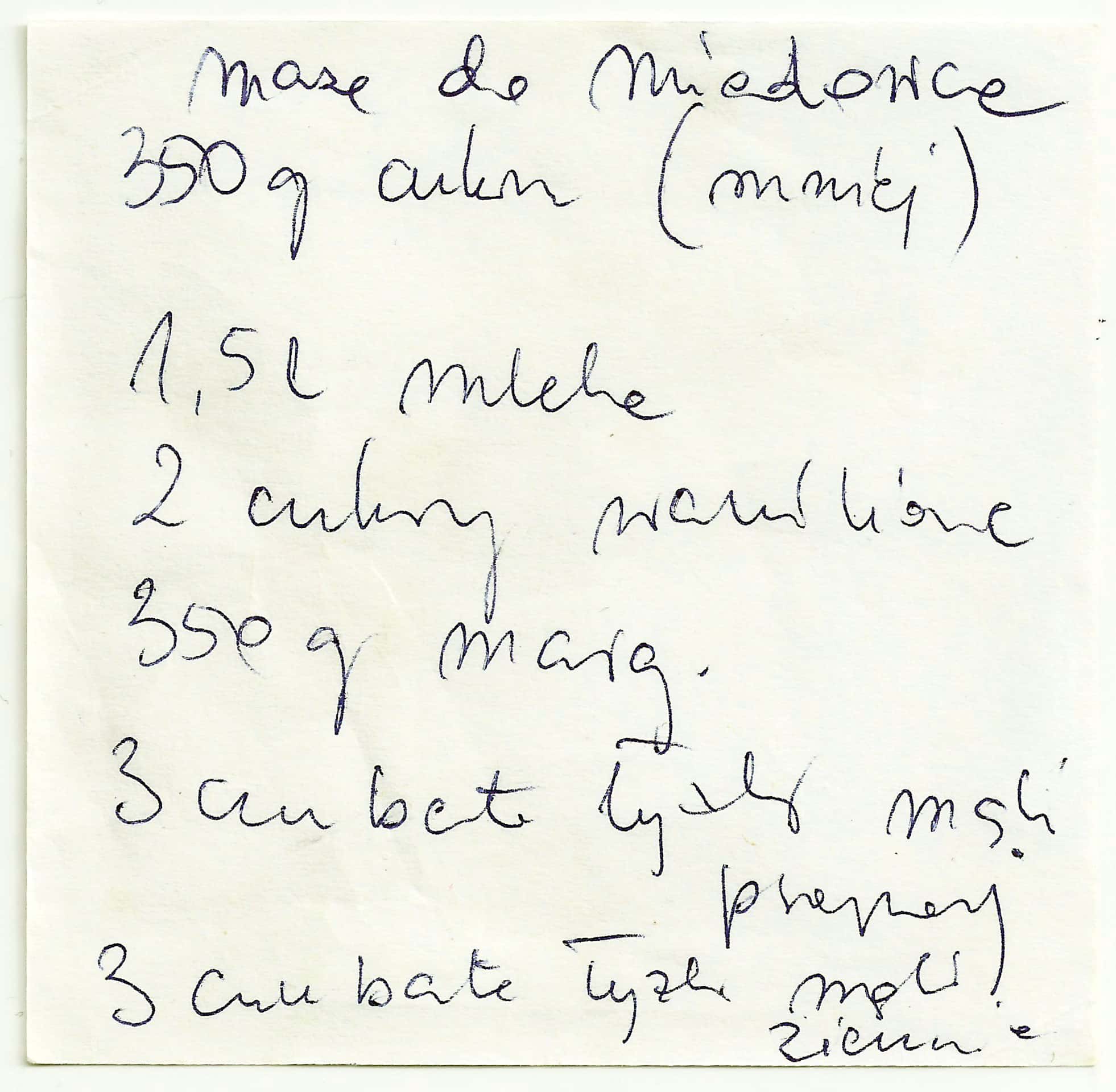 zeskanowany dokument, odręcznie pisany przepis kulinarny