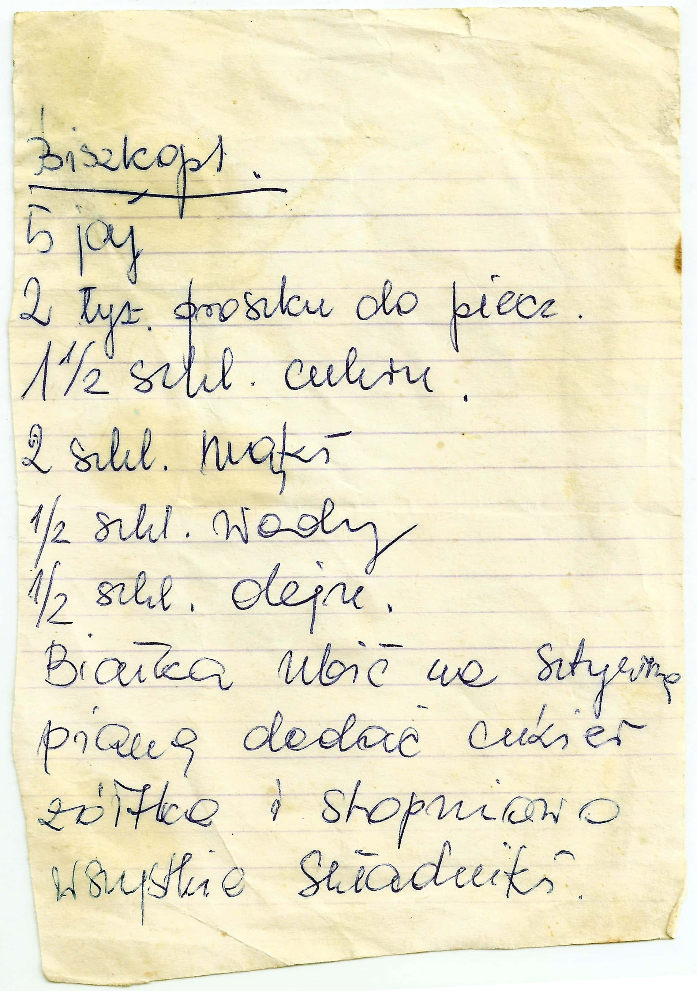 zeskanowany dokument, odręcznie pisany przepis kulinarny