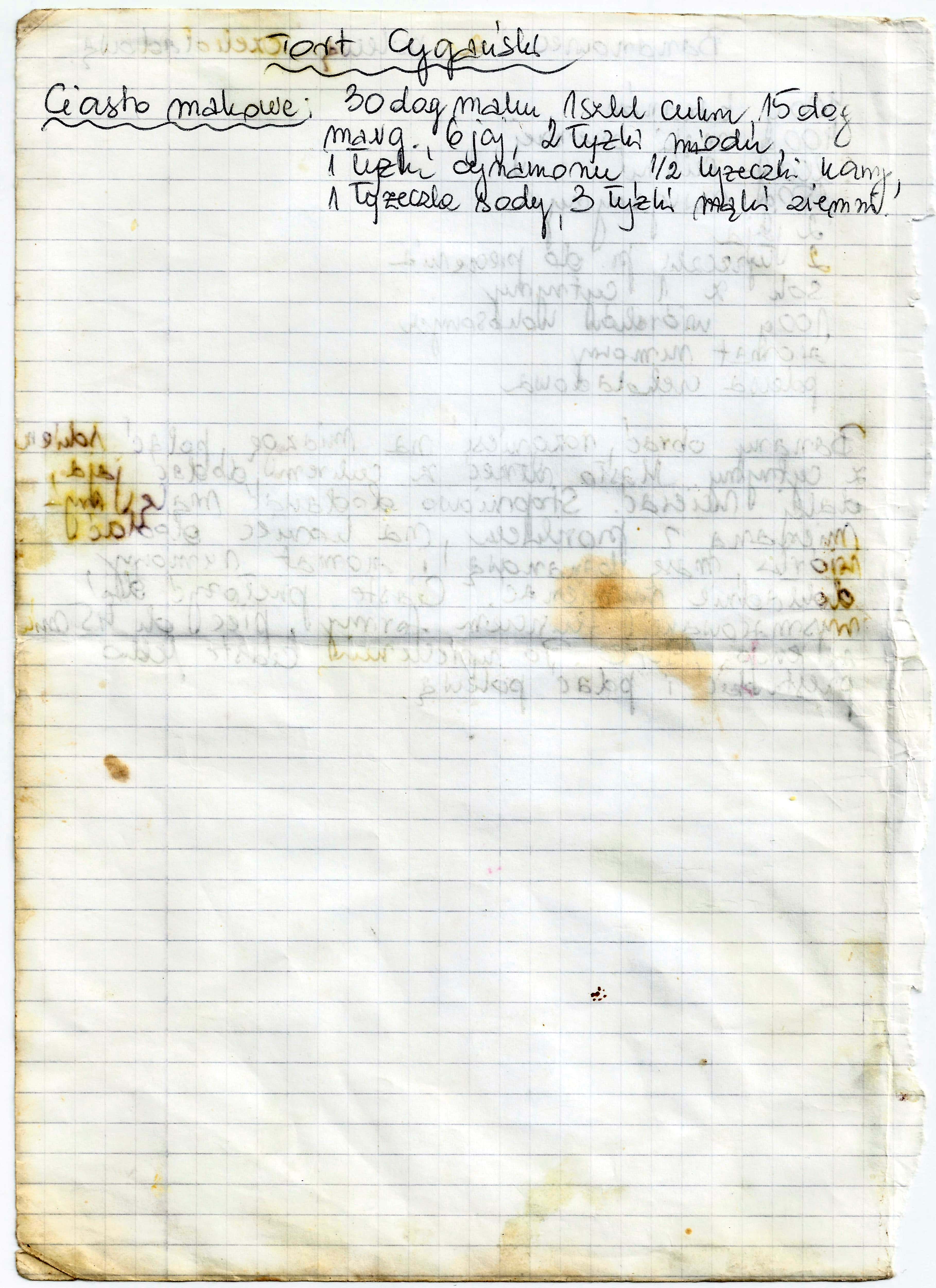 zeskanowany dokument, odręcznie pisany przepis kulinarny