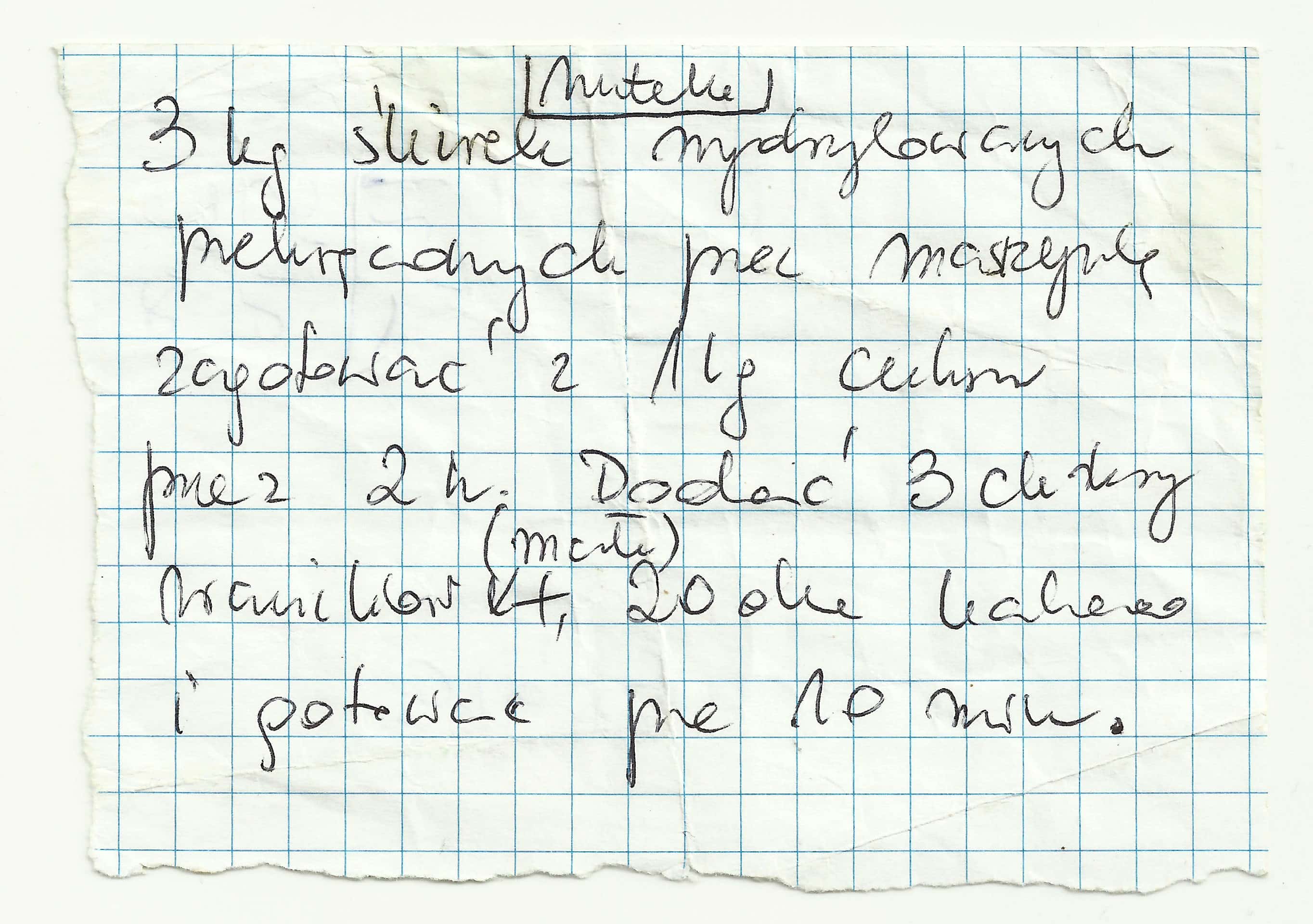 zeskanowany dokument, odręcznie pisany przepis kulinarny