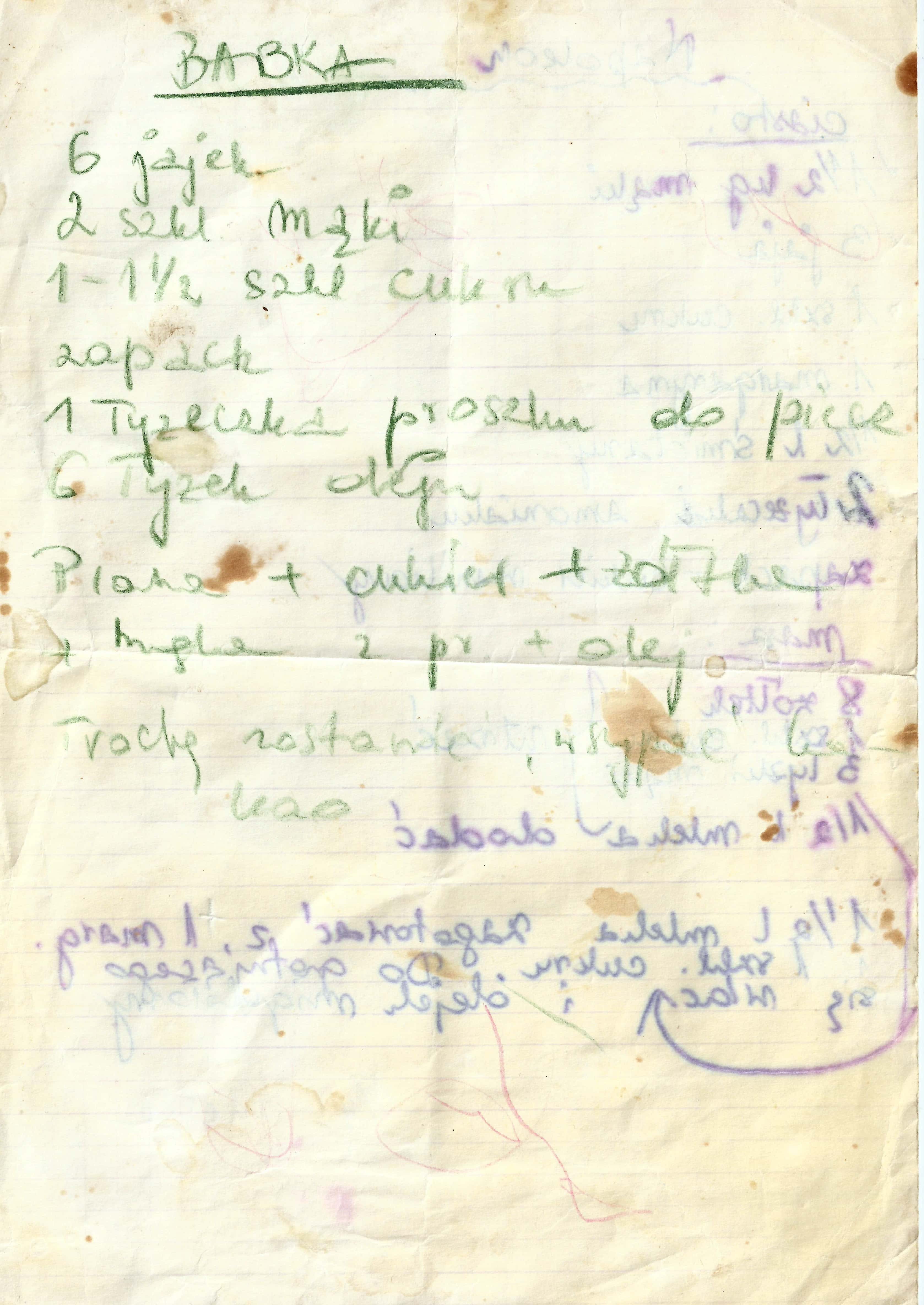 zeskanowany dokument, odręcznie pisany przepis kulinarny