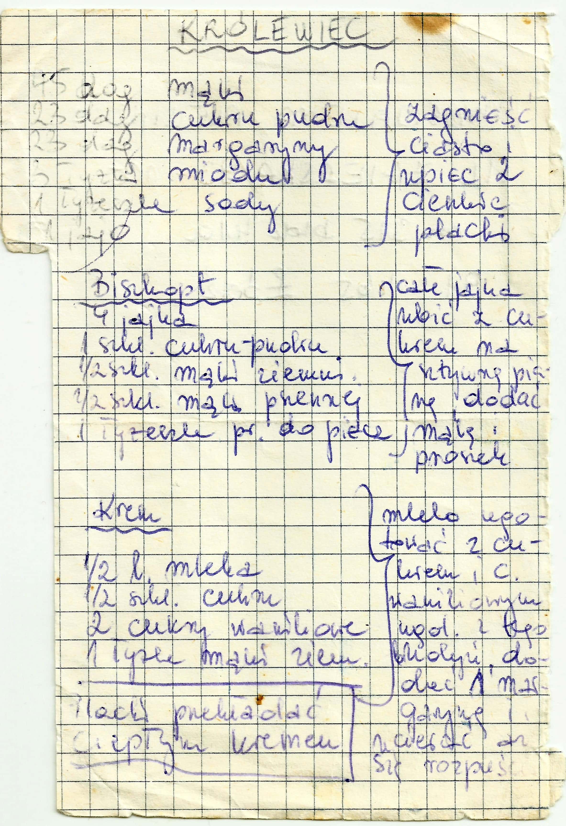 zeskanowany dokument, odręcznie pisany przepis kulinarny