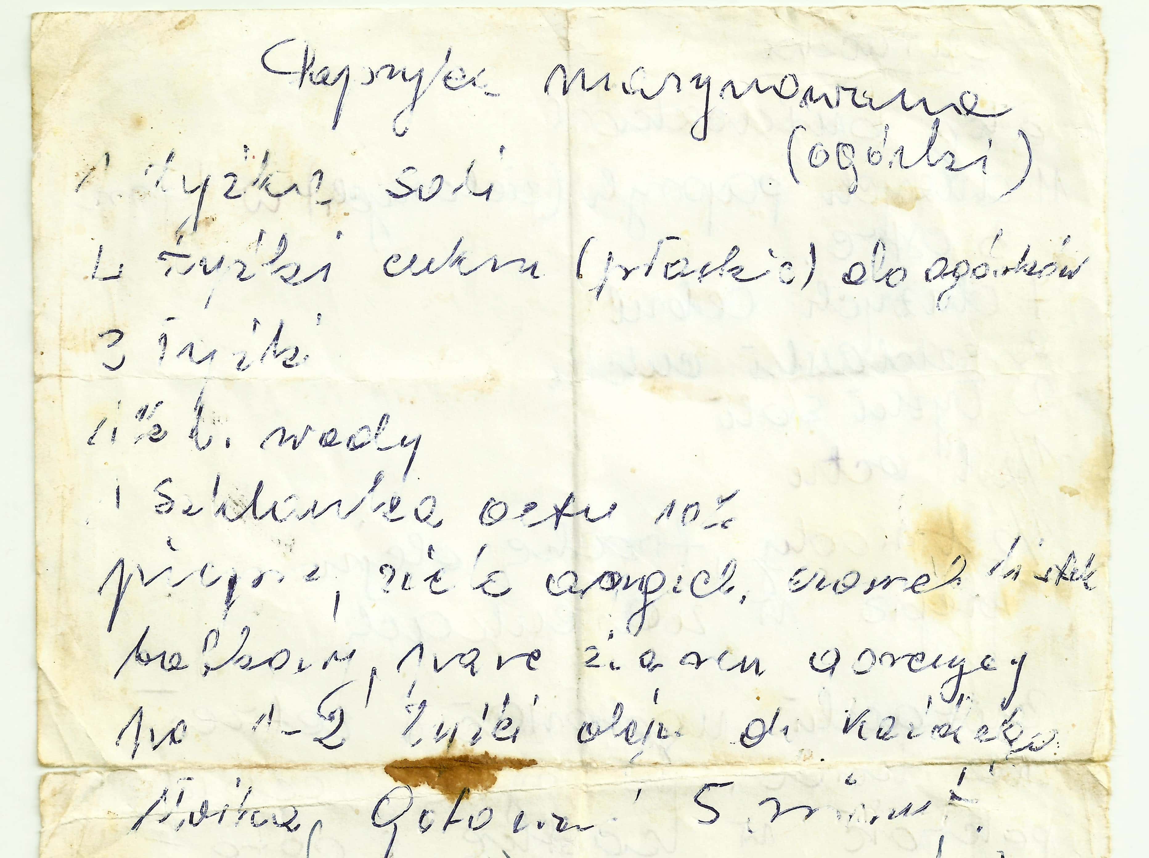 zeskanowany dokument, odręcznie pisany przepis kulinarny