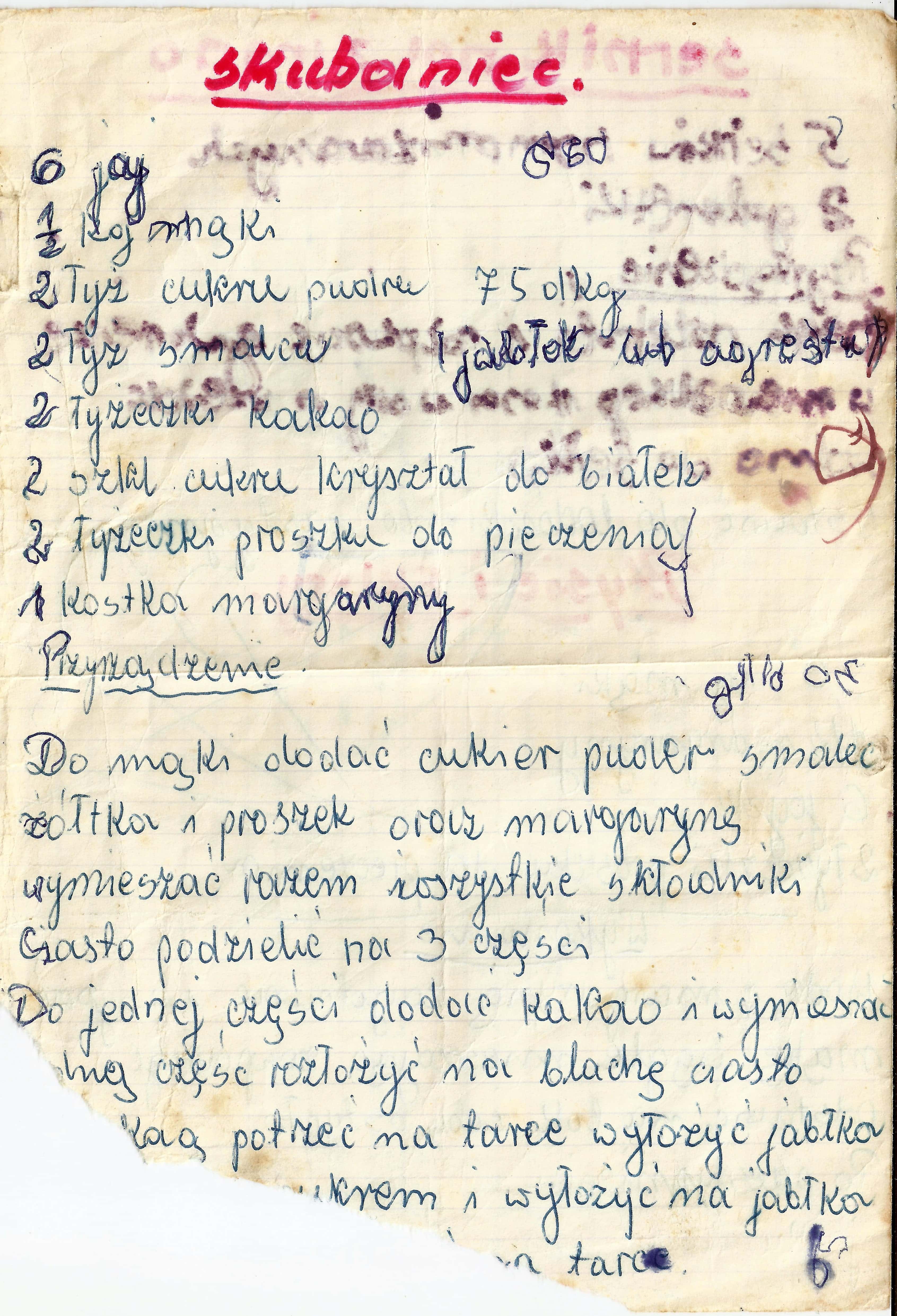 zeskanowany dokument, odręcznie pisany przepis kulinarny