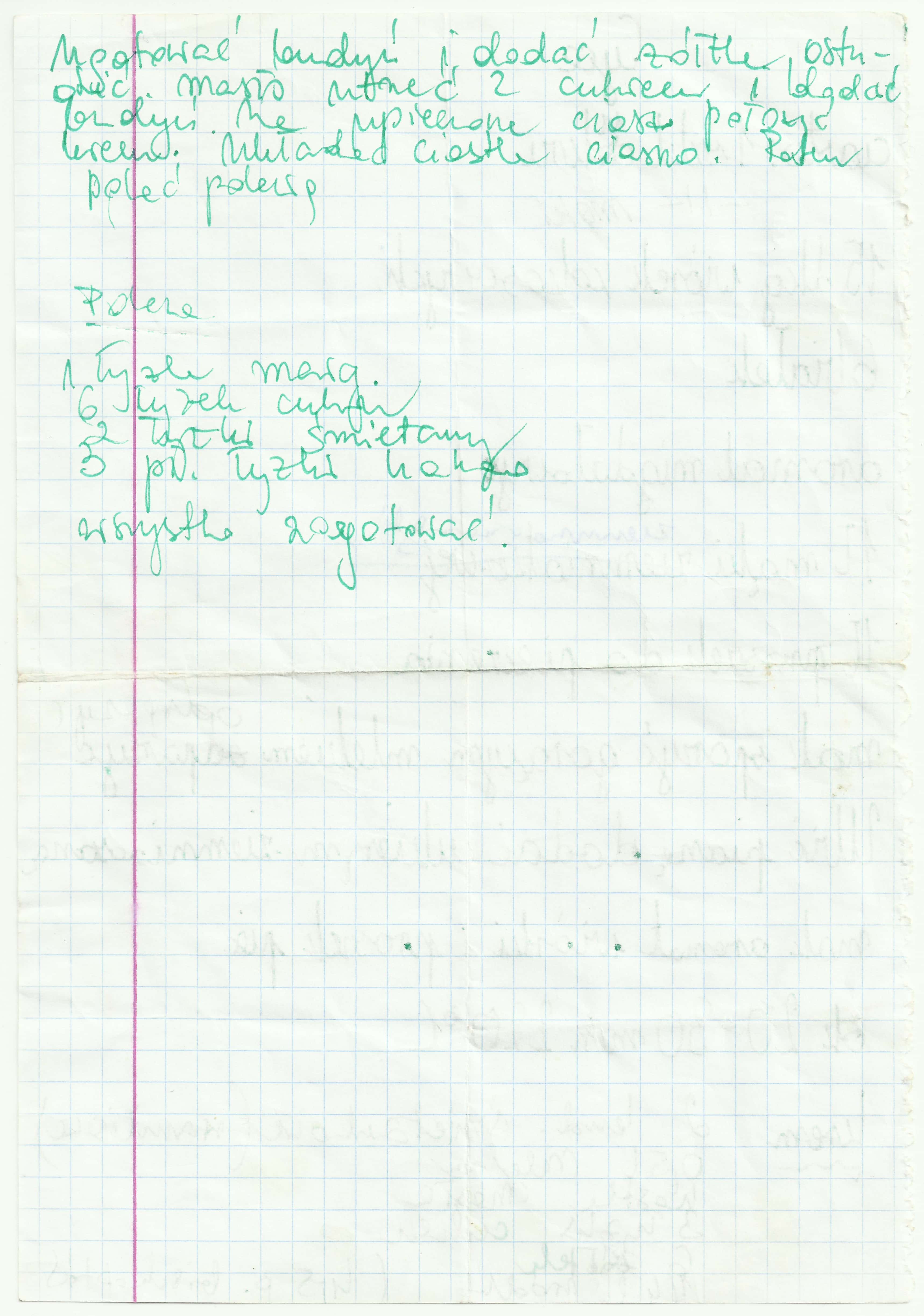 zeskanowany dokument, odręcznie pisany przepis kulinarny