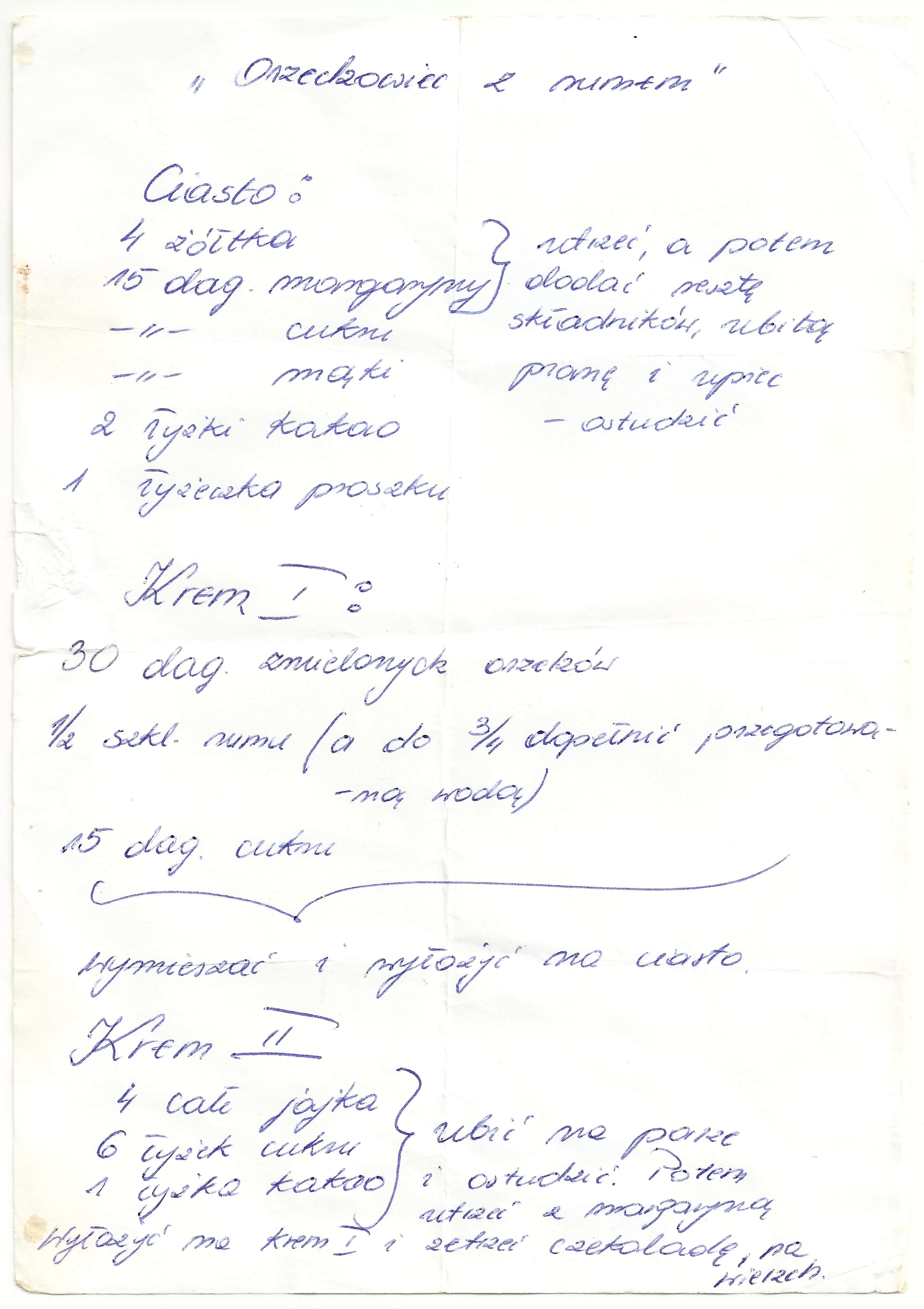 zeskanowany dokument, odręcznie pisany przepis kulinarny