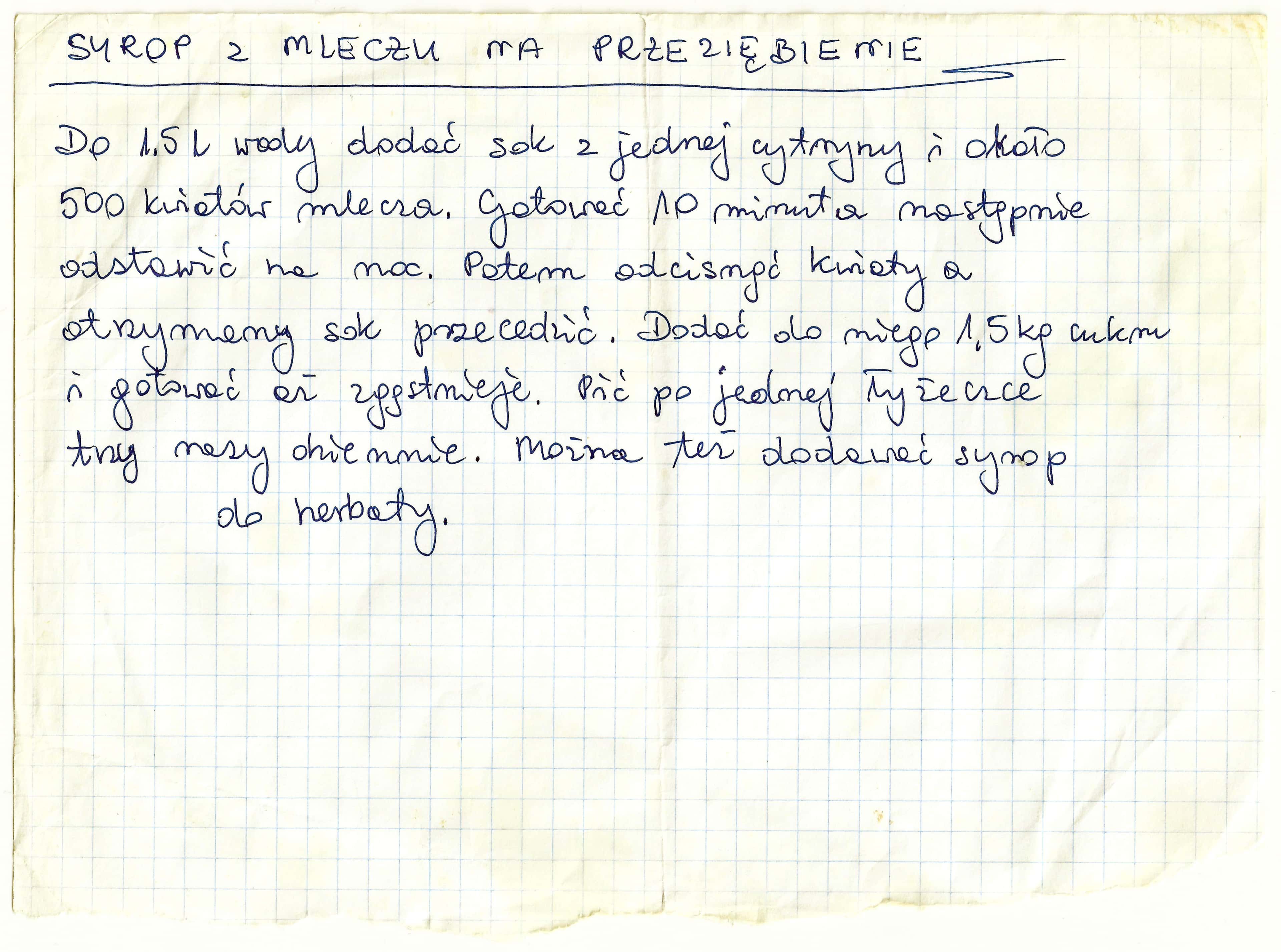 zeskanowany dokument, odręcznie pisany przepis kulinarny