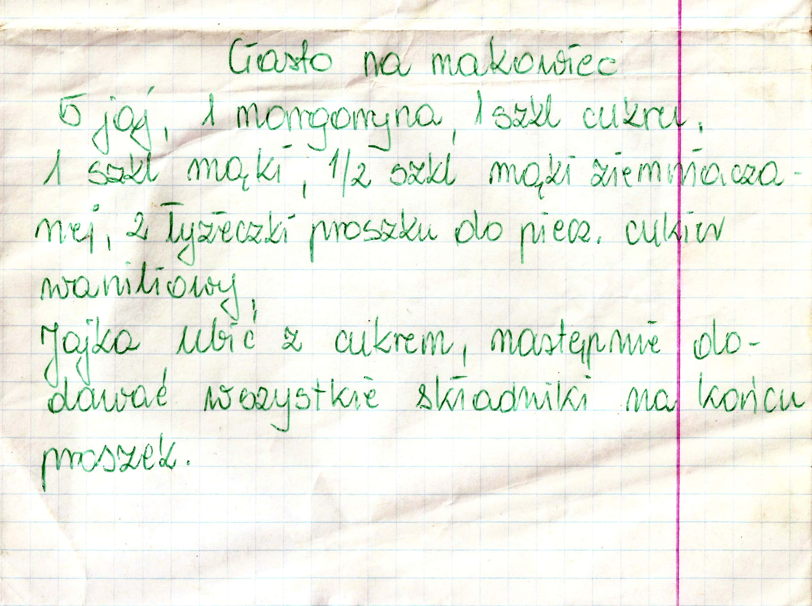 zeskanowany dokument, odręcznie pisany przepis kulinarny