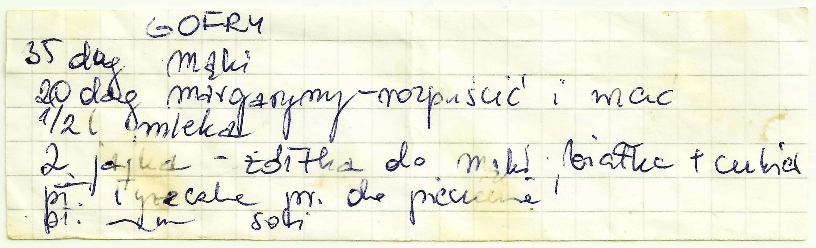 zeskanowany dokument, odręcznie pisany przepis kulinarny