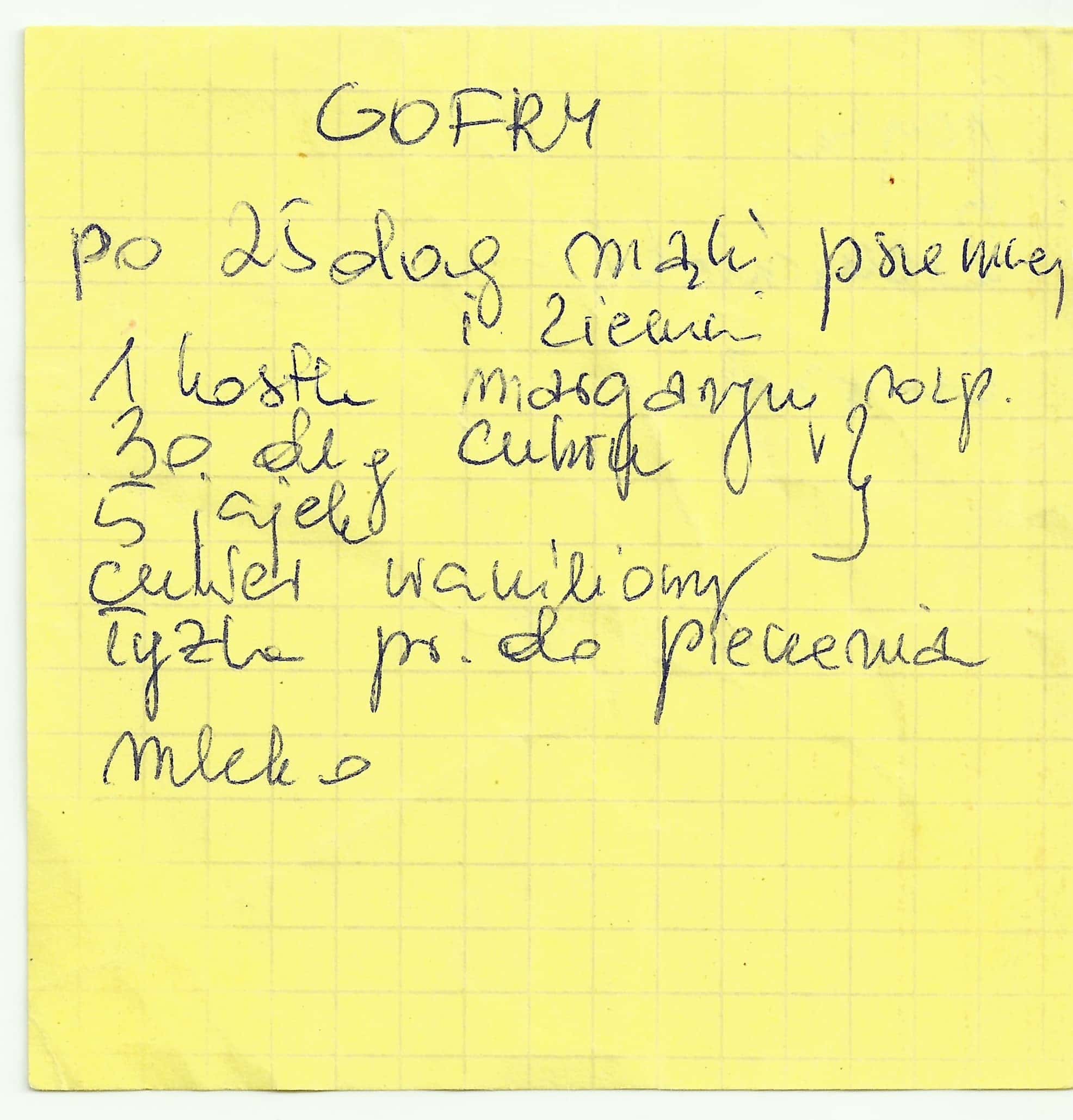 zeskanowany dokument, odręcznie pisany przepis kulinarny