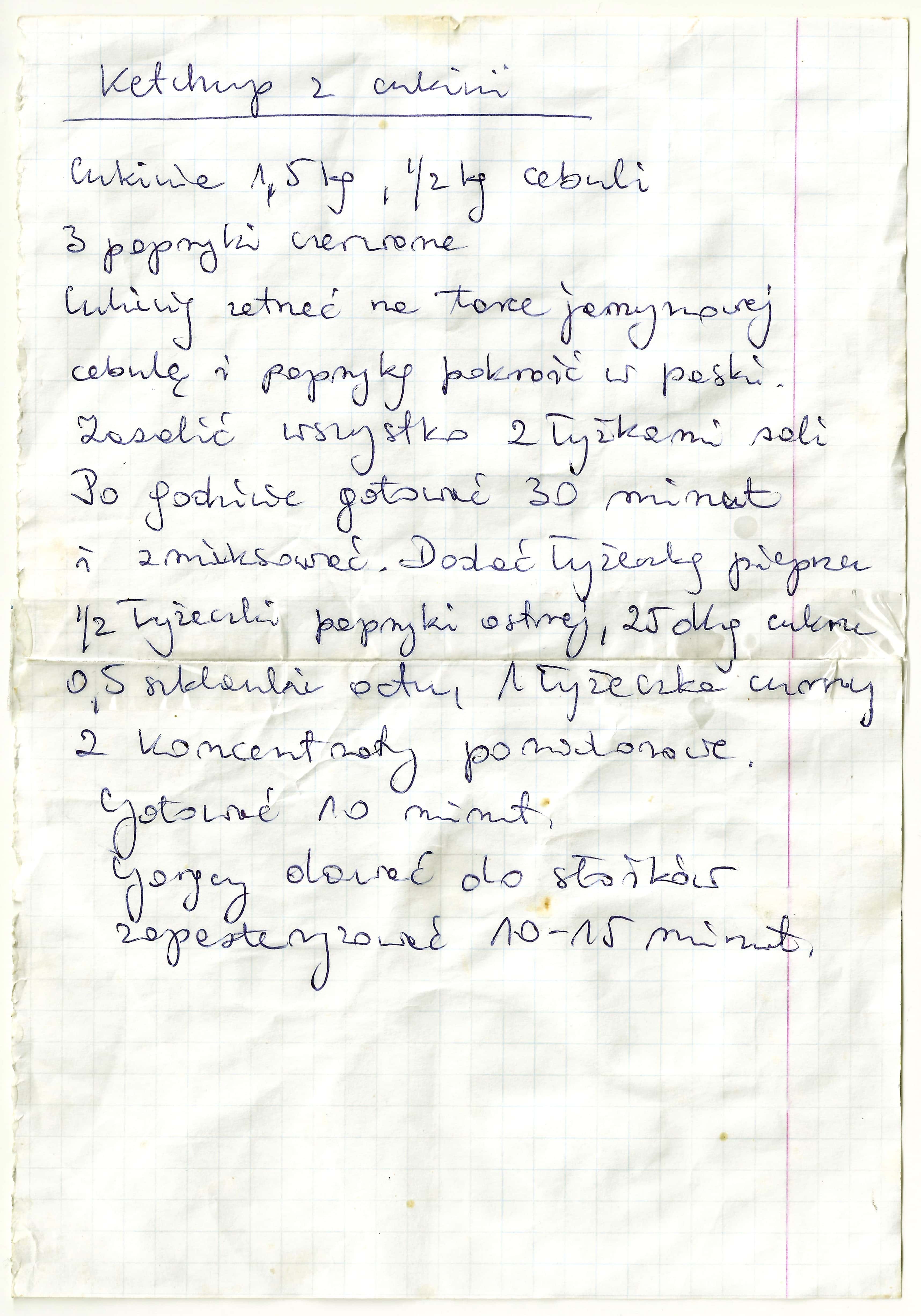 zeskanowany dokument, odręcznie pisany przepis kulinarny