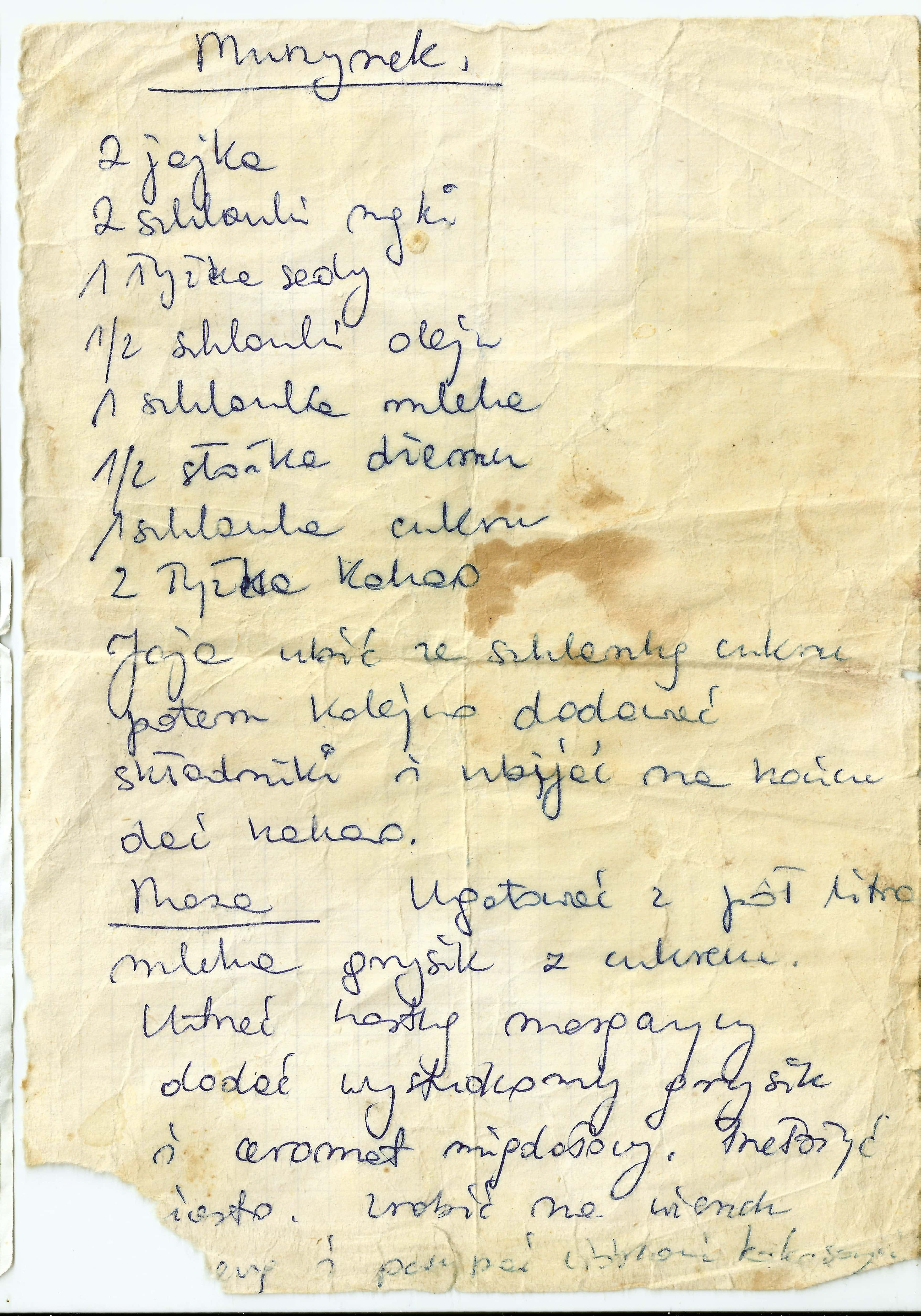 zeskanowany dokument, odręcznie pisany przepis kulinarny