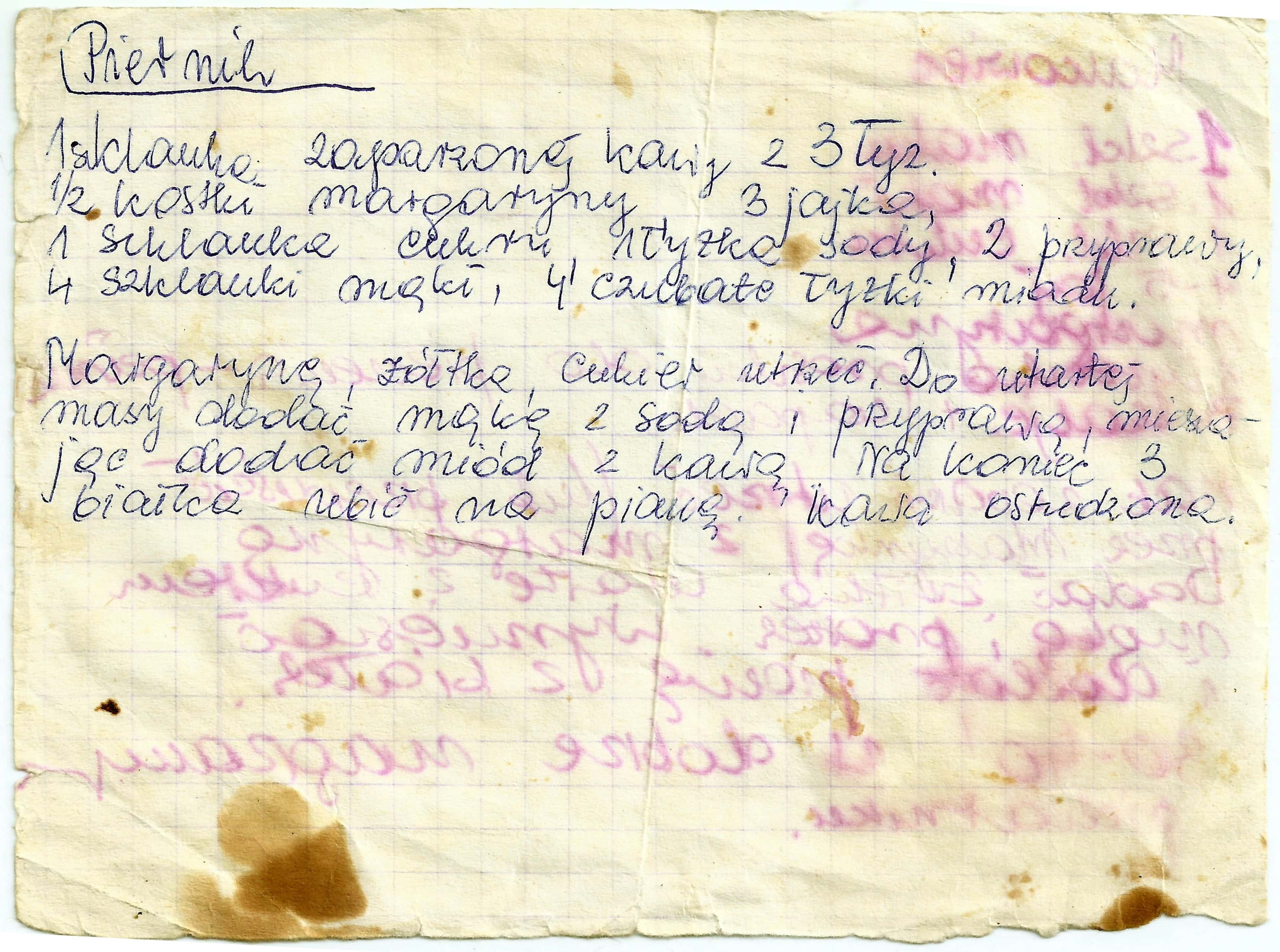 zeskanowany dokument, odręcznie pisany przepis kulinarny