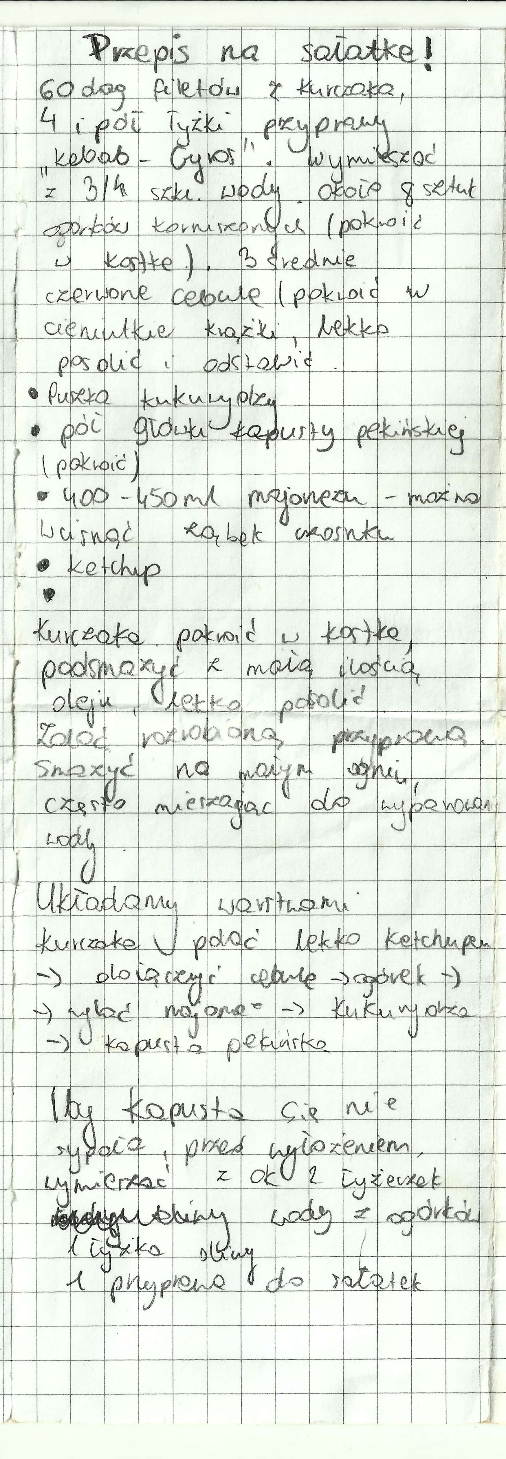 zeskanowany dokument, odręcznie pisany przepis kulinarny
