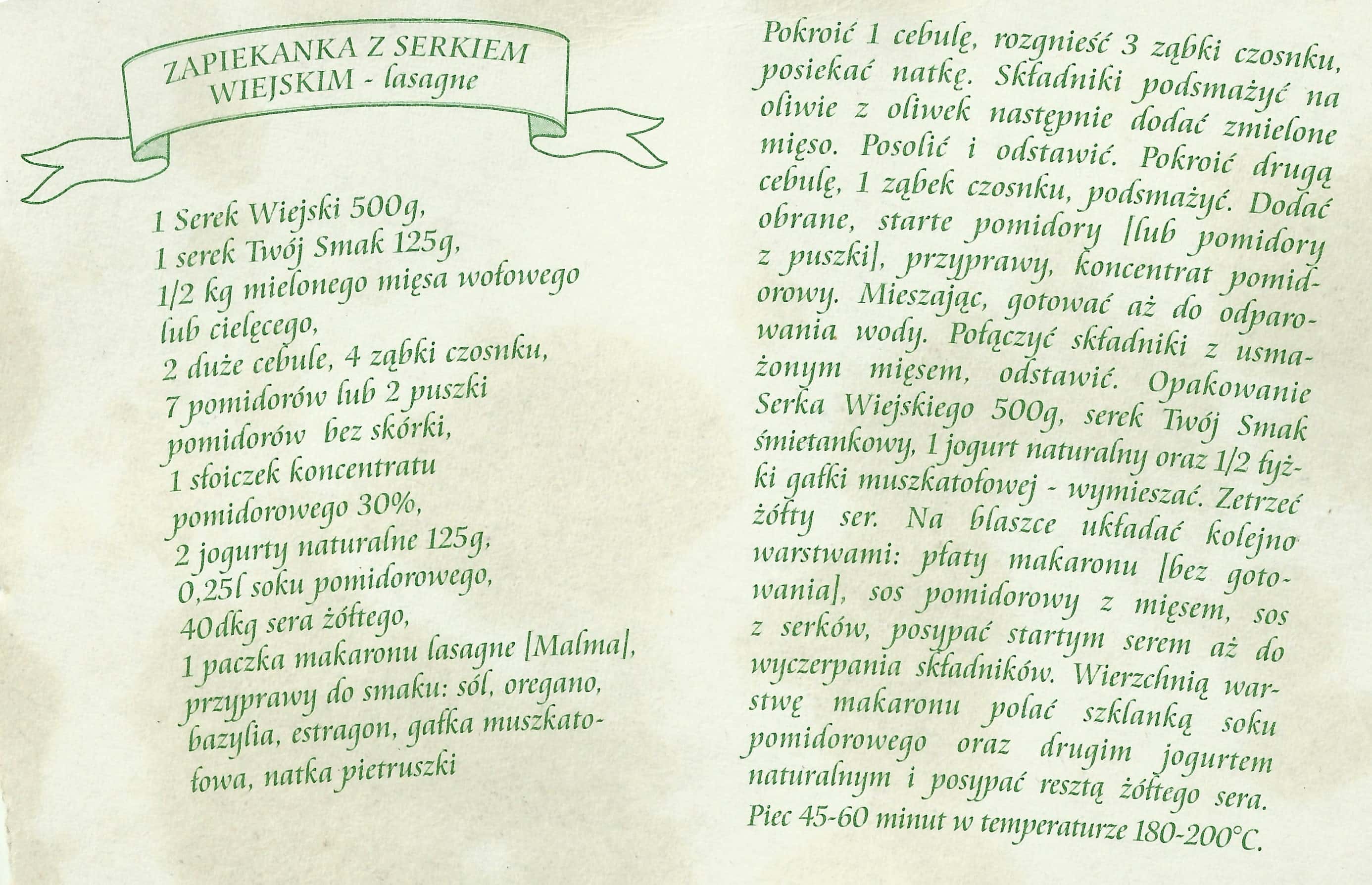 zeskanowany dokument, odręcznie pisany przepis kulinarny