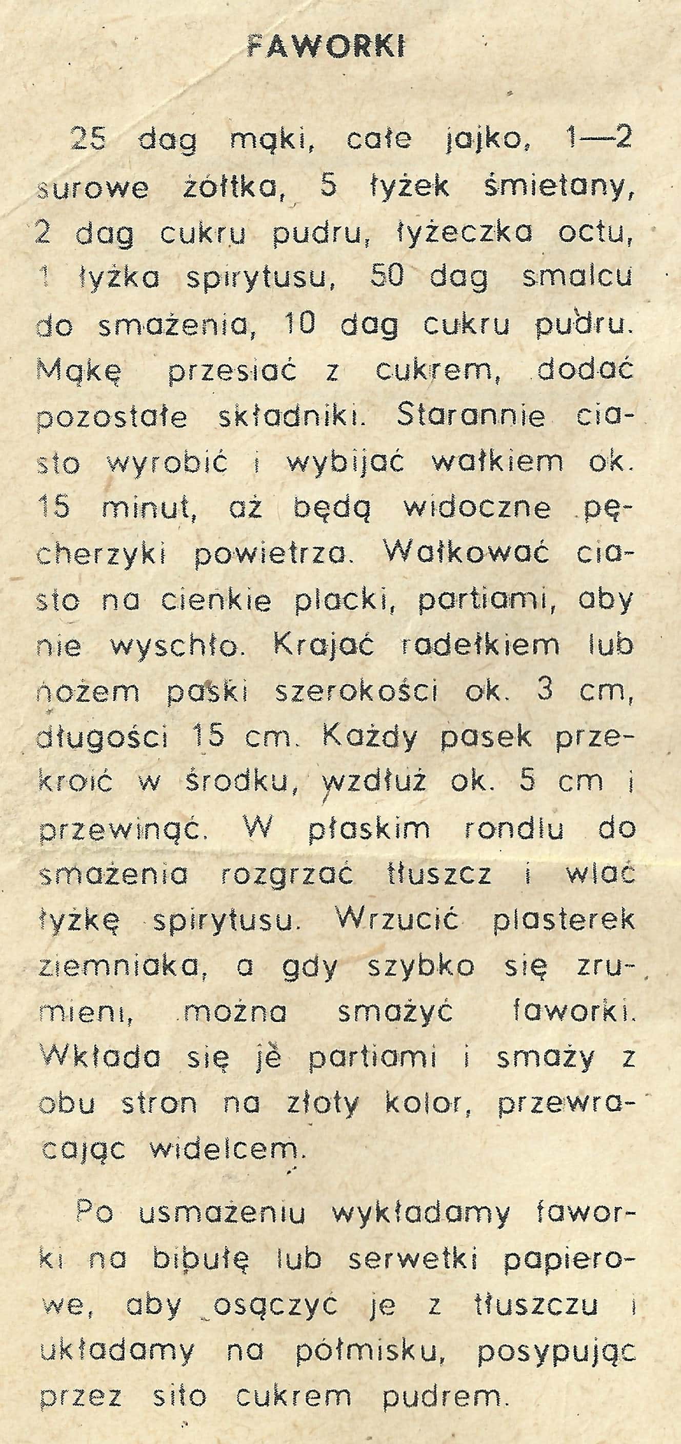 zeskanowany dokument, odręcznie pisany przepis kulinarny