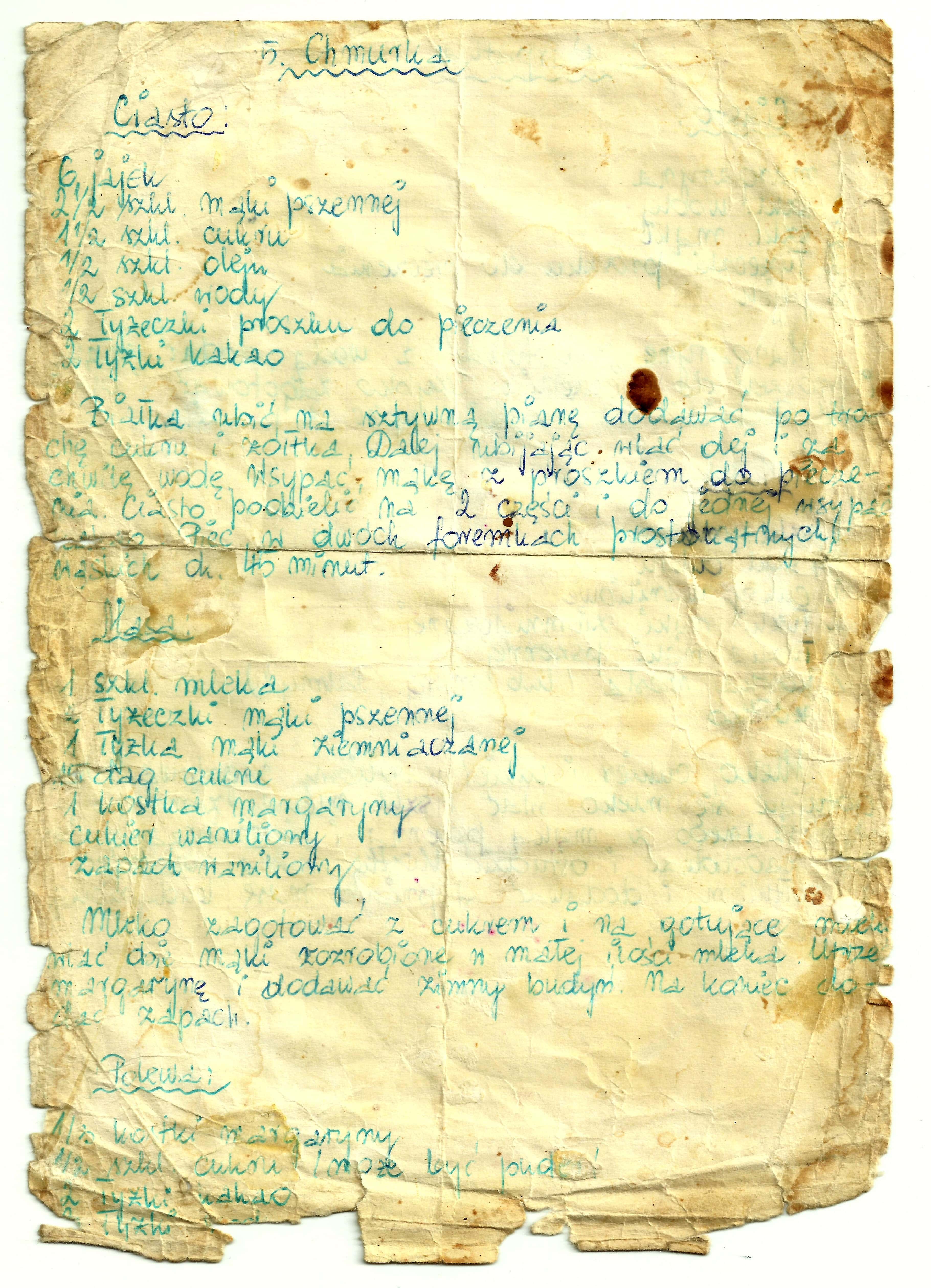 zeskanowany dokument, odręcznie pisany przepis kulinarny