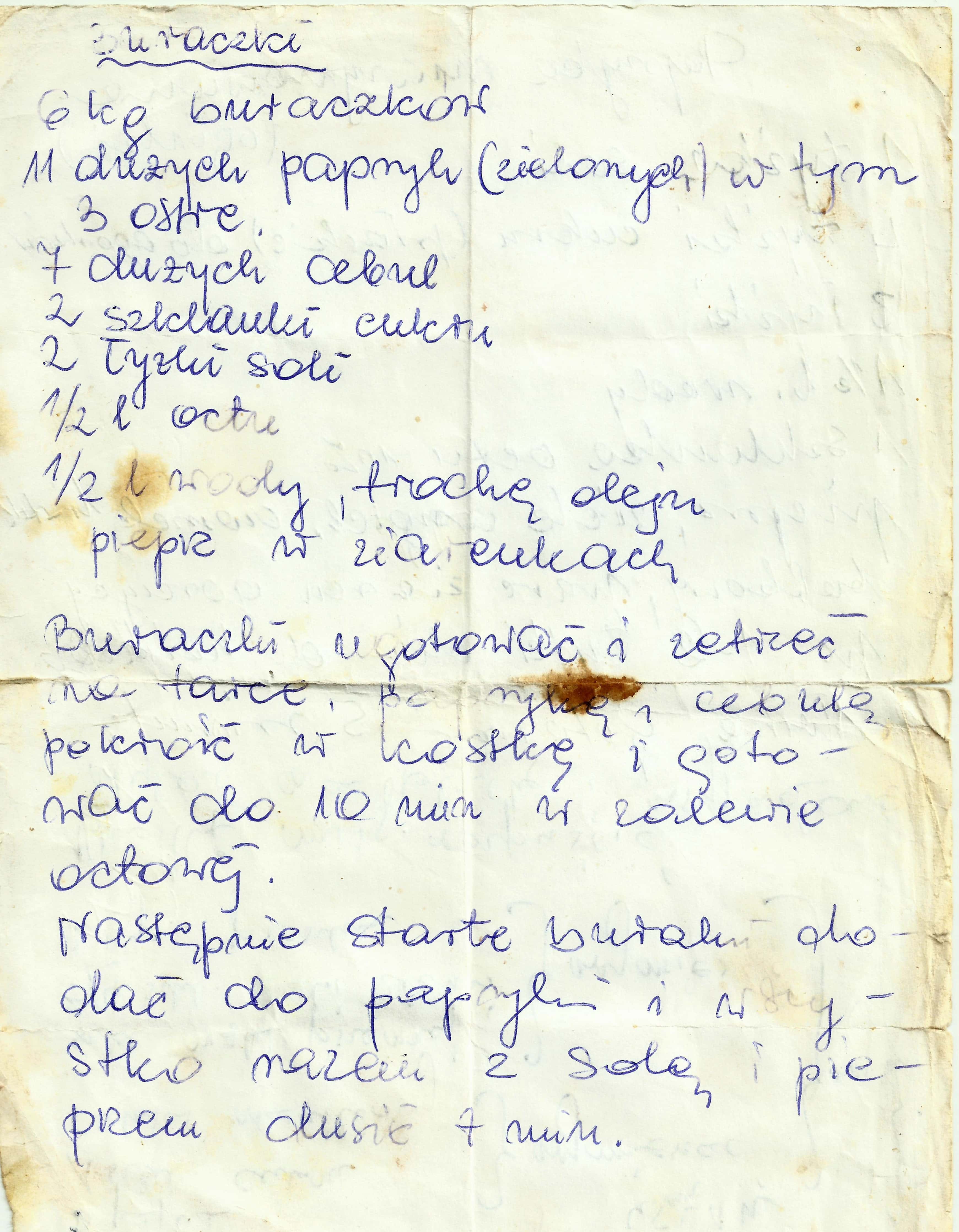 zeskanowany dokument, odręcznie pisany przepis kulinarny