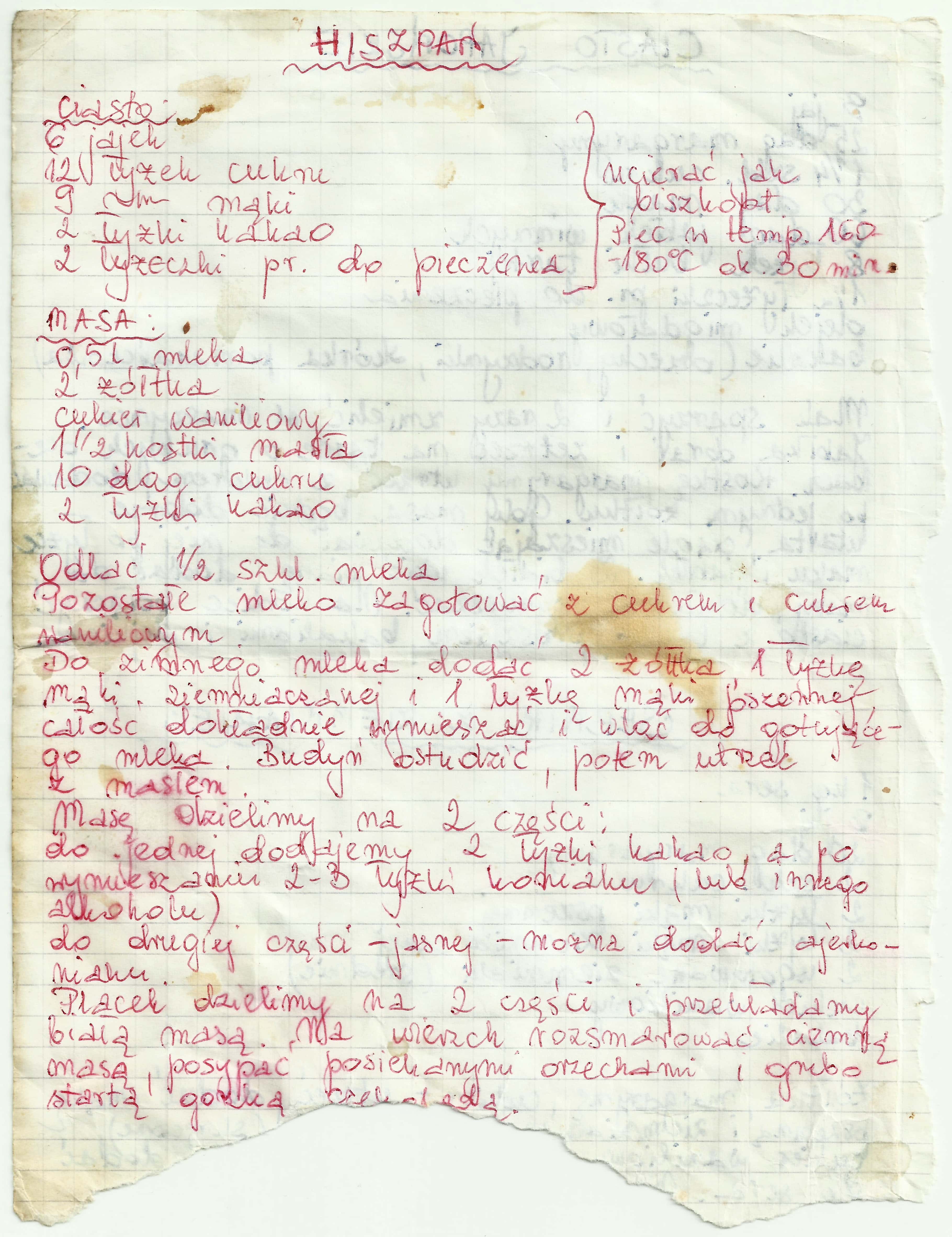 zeskanowany dokument, odręcznie pisany przepis kulinarny