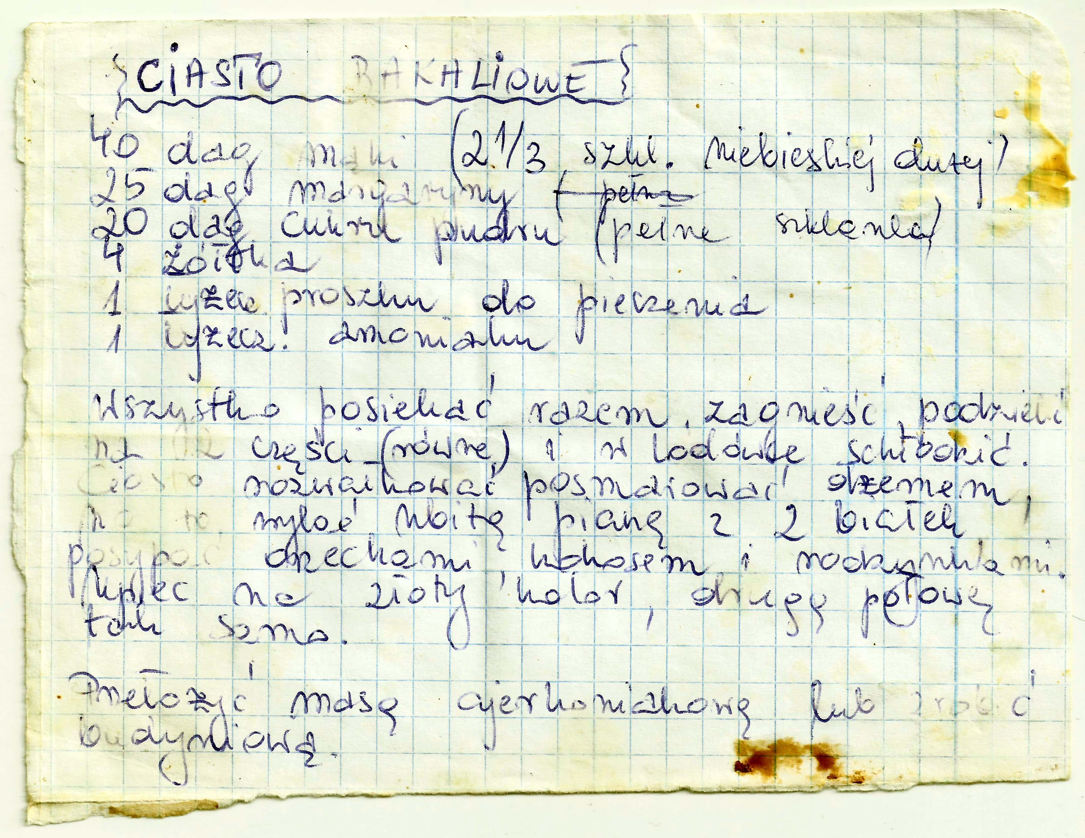 zeskanowany dokument, odręcznie pisany przepis kulinarny