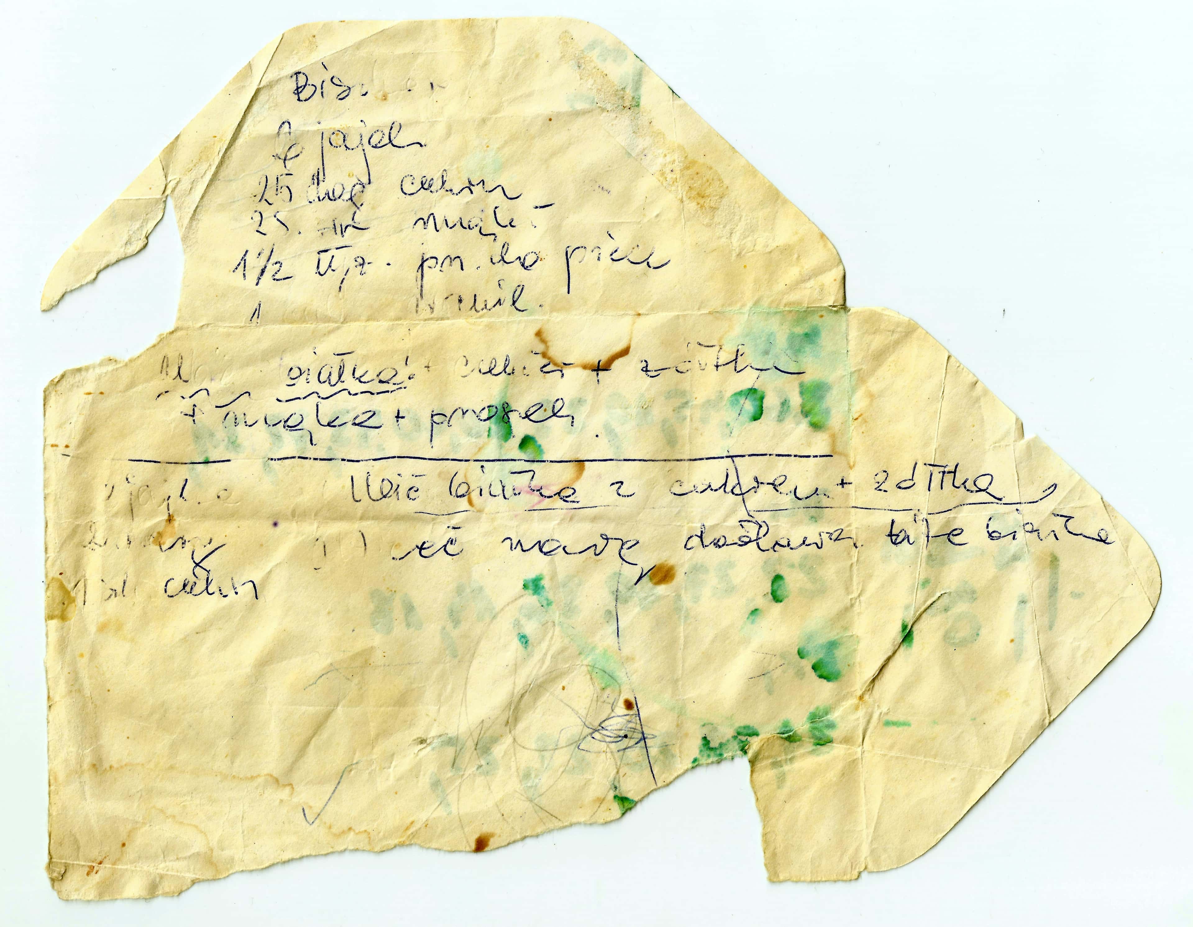 zeskanowany dokument, odręcznie pisany przepis kulinarny