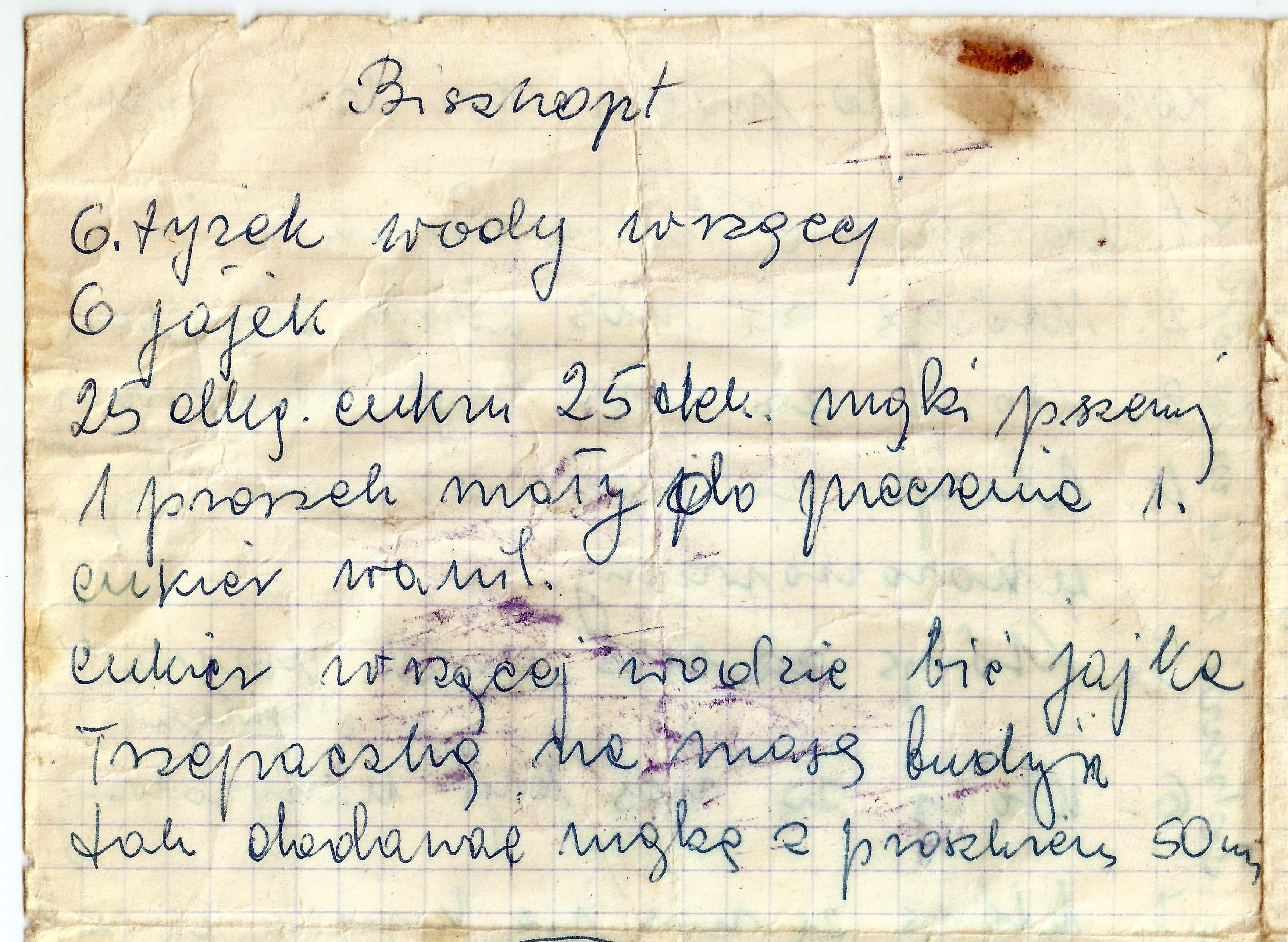 zeskanowany dokument, odręcznie pisany przepis kulinarny