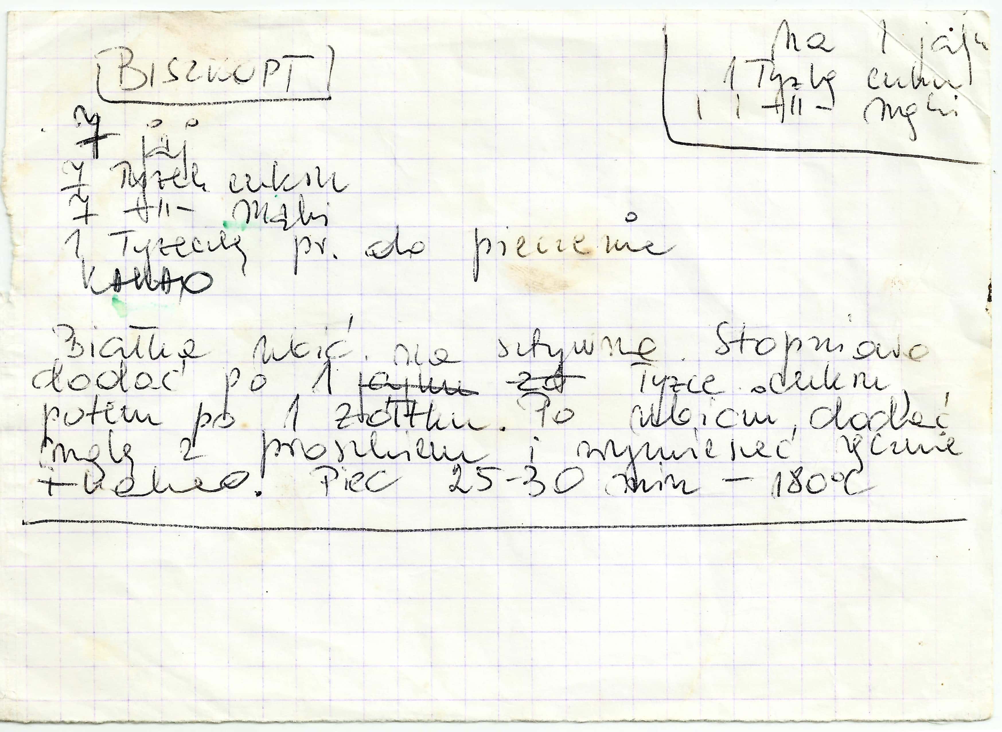 zeskanowany dokument, odręcznie pisany przepis kulinarny