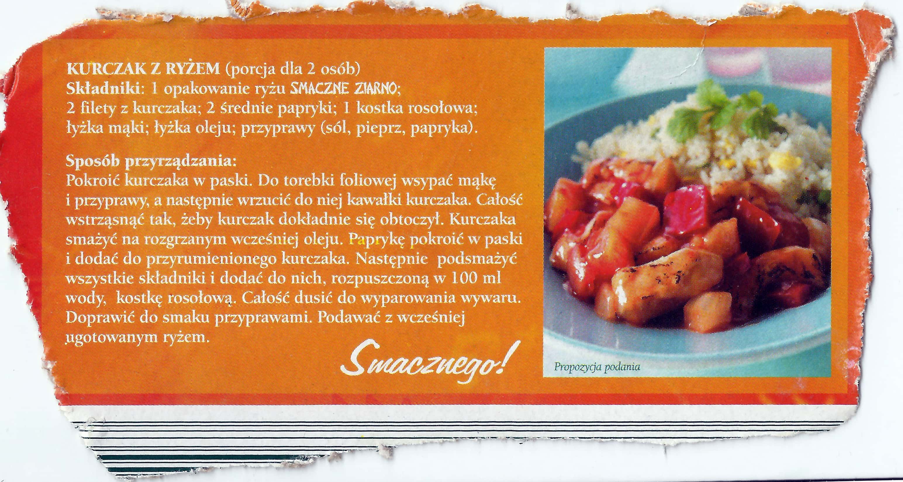 zeskanowany dokument, odręcznie pisany przepis kulinarny