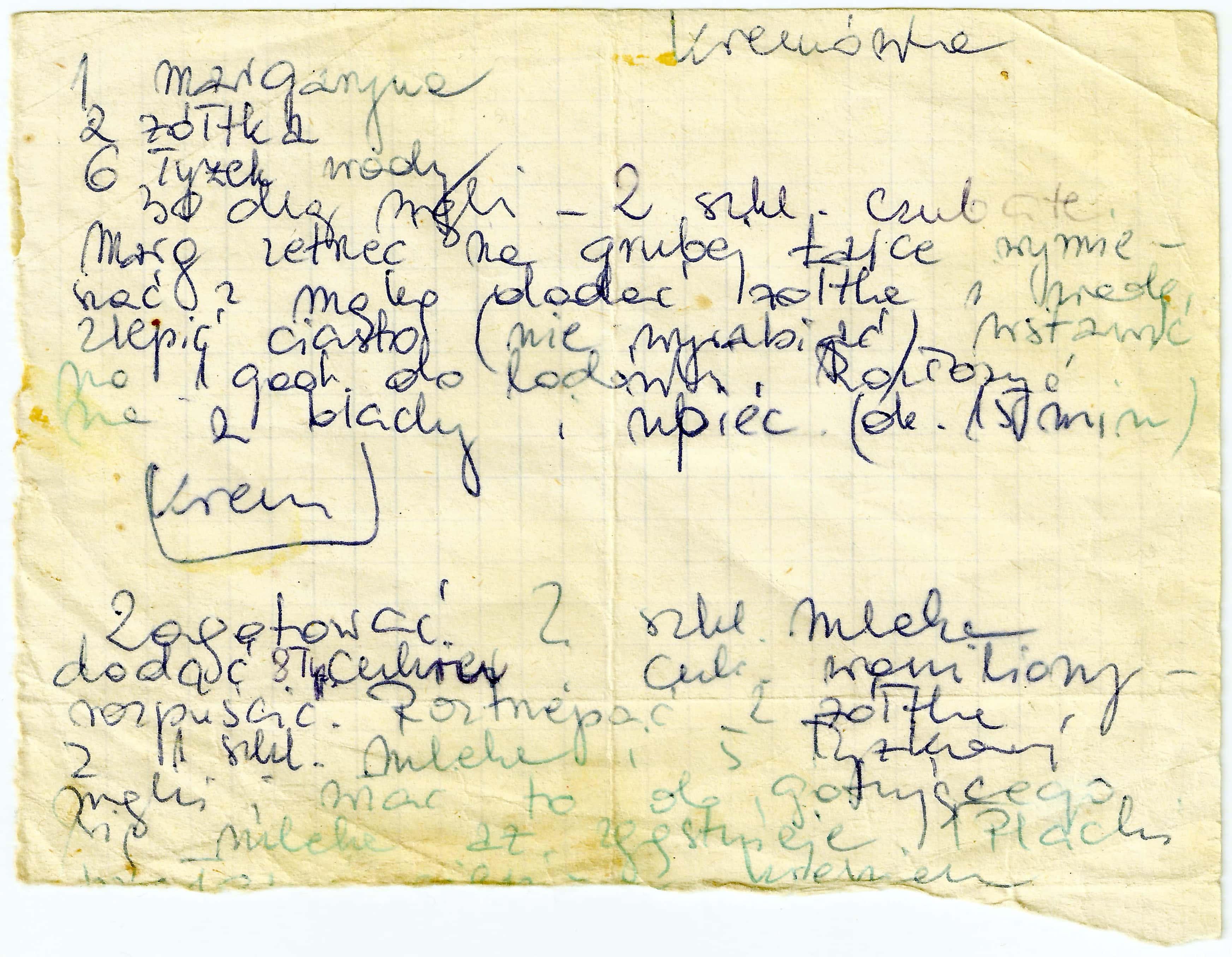 zeskanowany dokument, odręcznie pisany przepis kulinarny