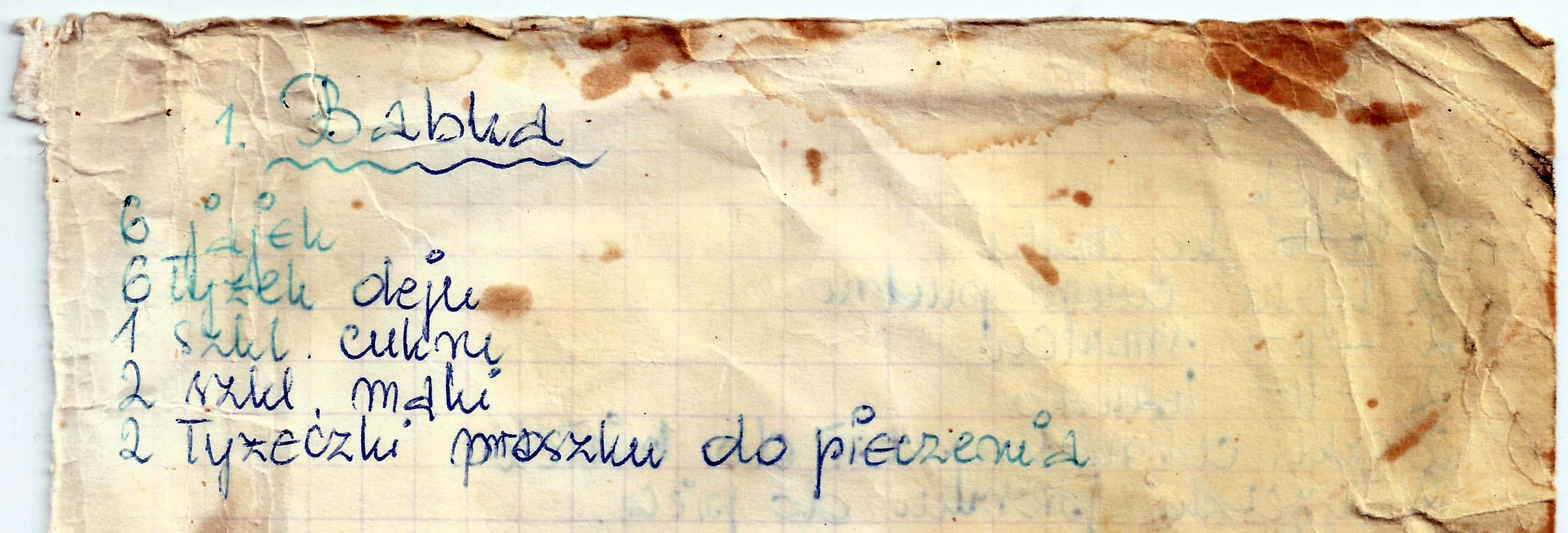 zeskanowany dokument, odręcznie pisany przepis kulinarny