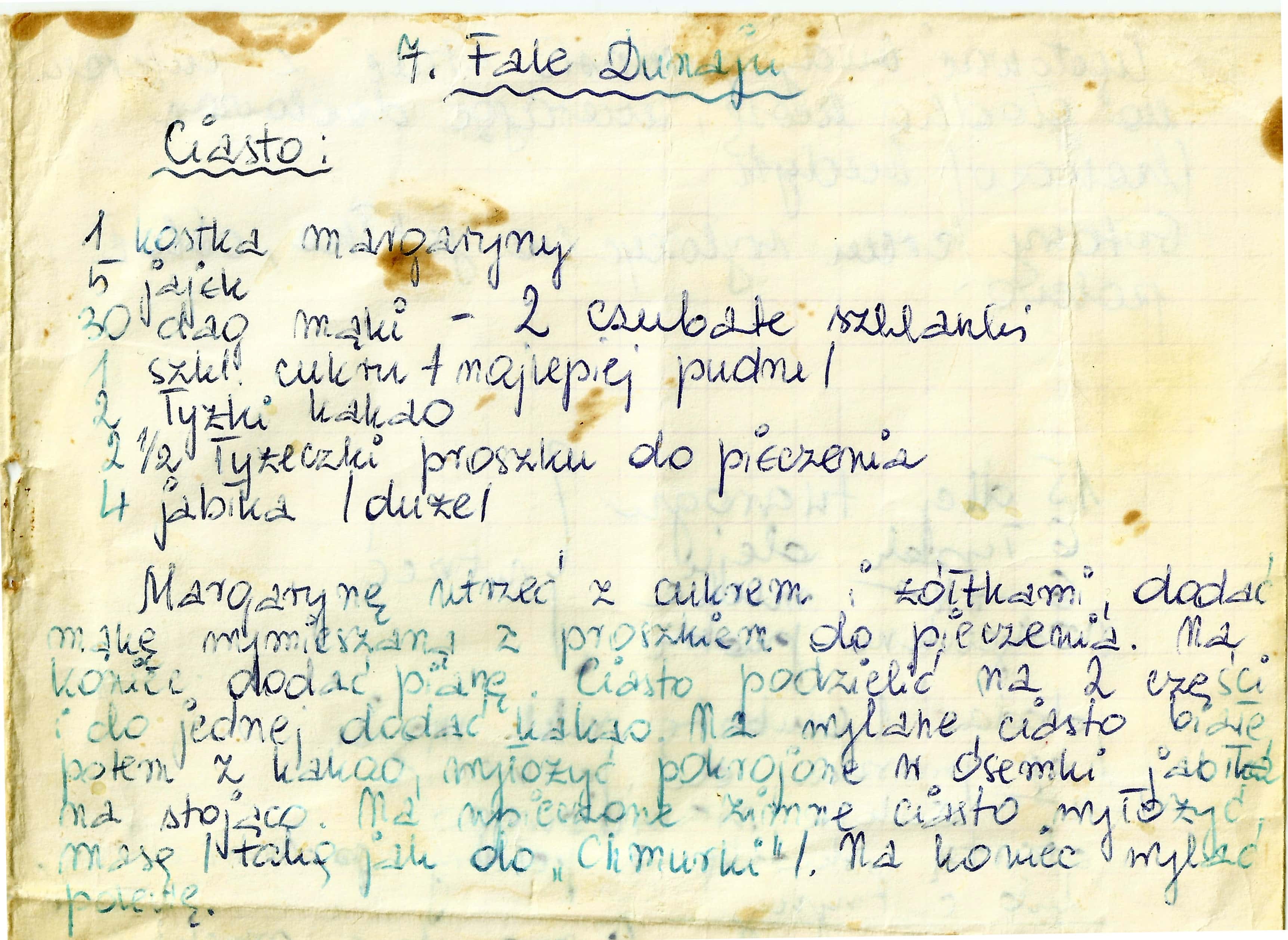 zeskanowany dokument, odręcznie pisany przepis kulinarny