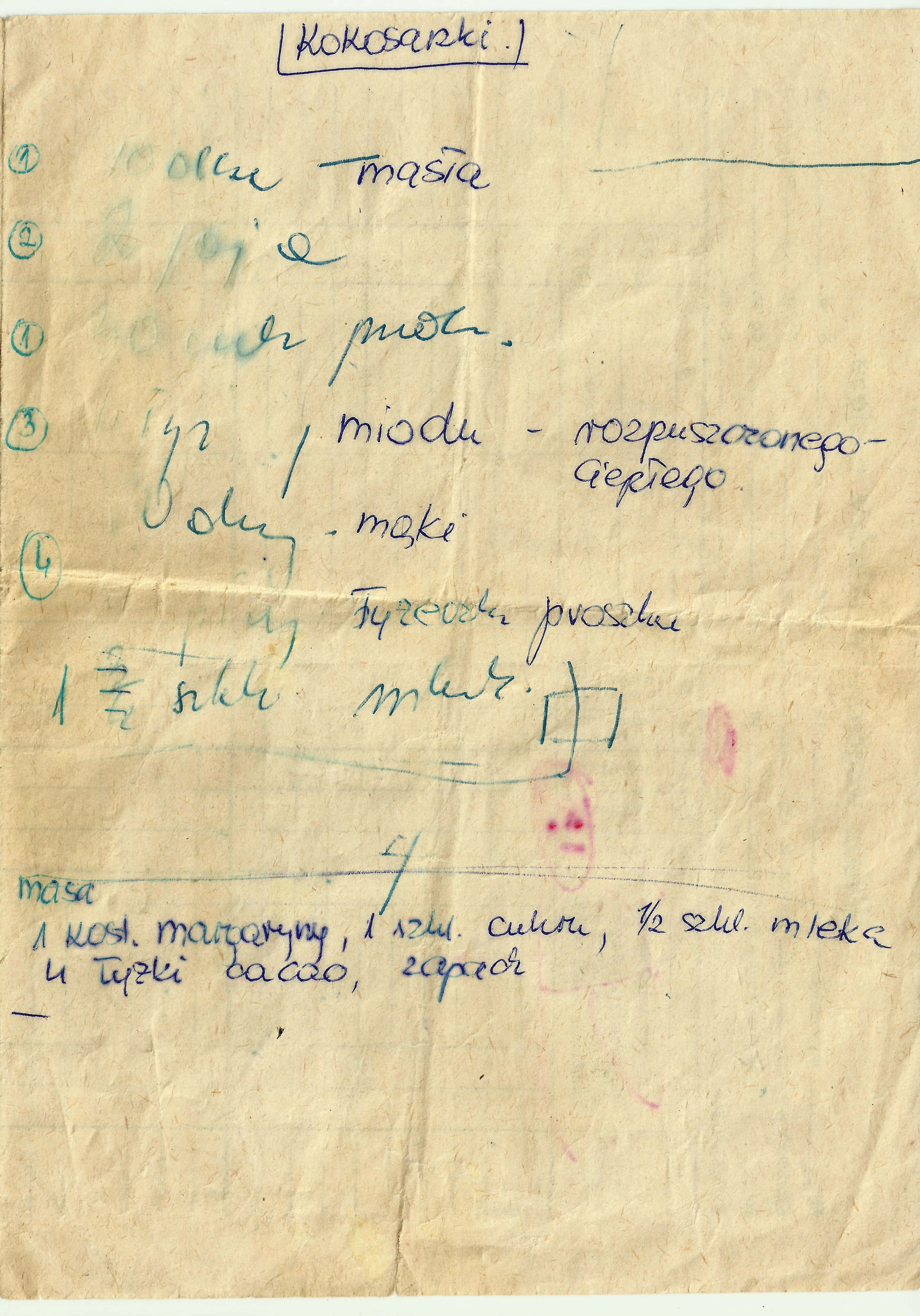 zeskanowany dokument, odręcznie pisany przepis kulinarny
