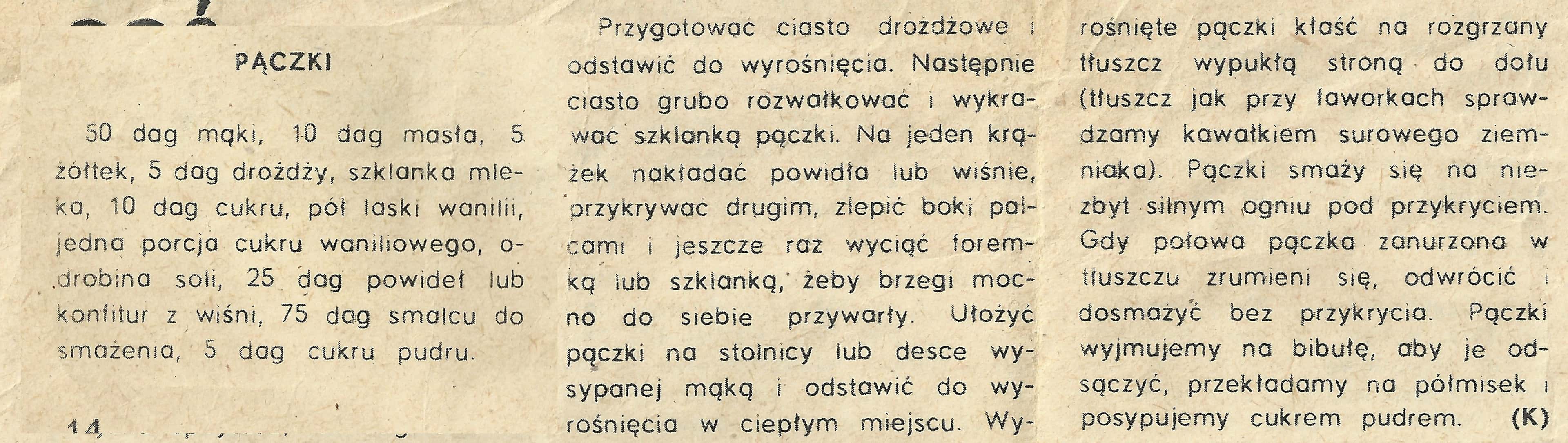 zeskanowany dokument, odręcznie pisany przepis kulinarny