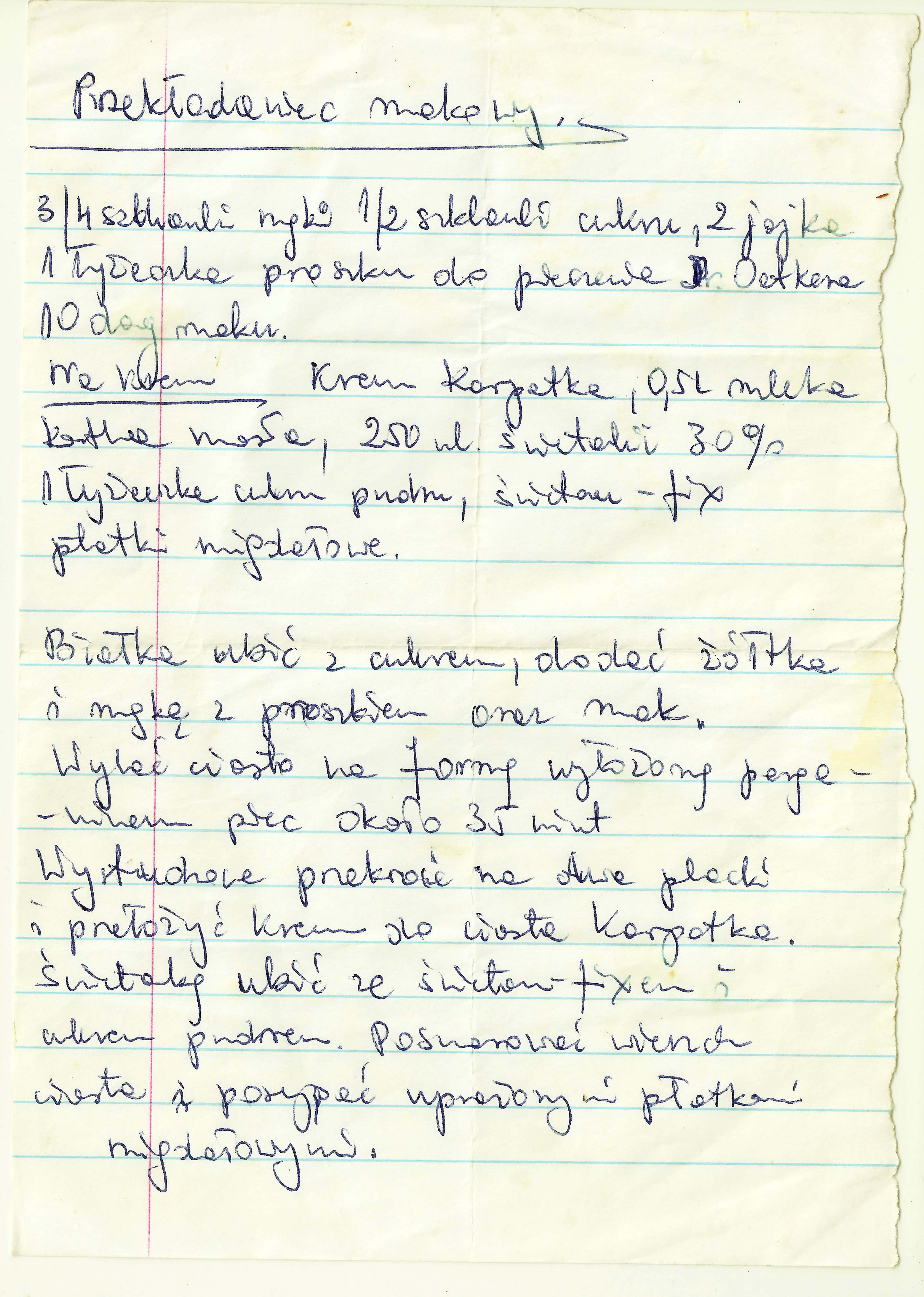 zeskanowany dokument, odręcznie pisany przepis kulinarny