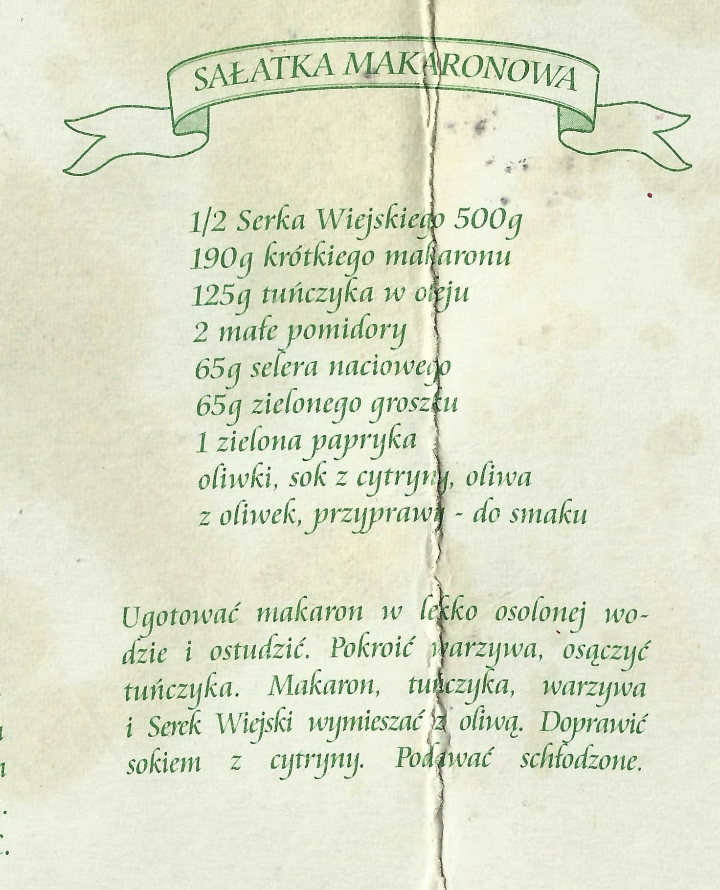 zeskanowany dokument, odręcznie pisany przepis kulinarny