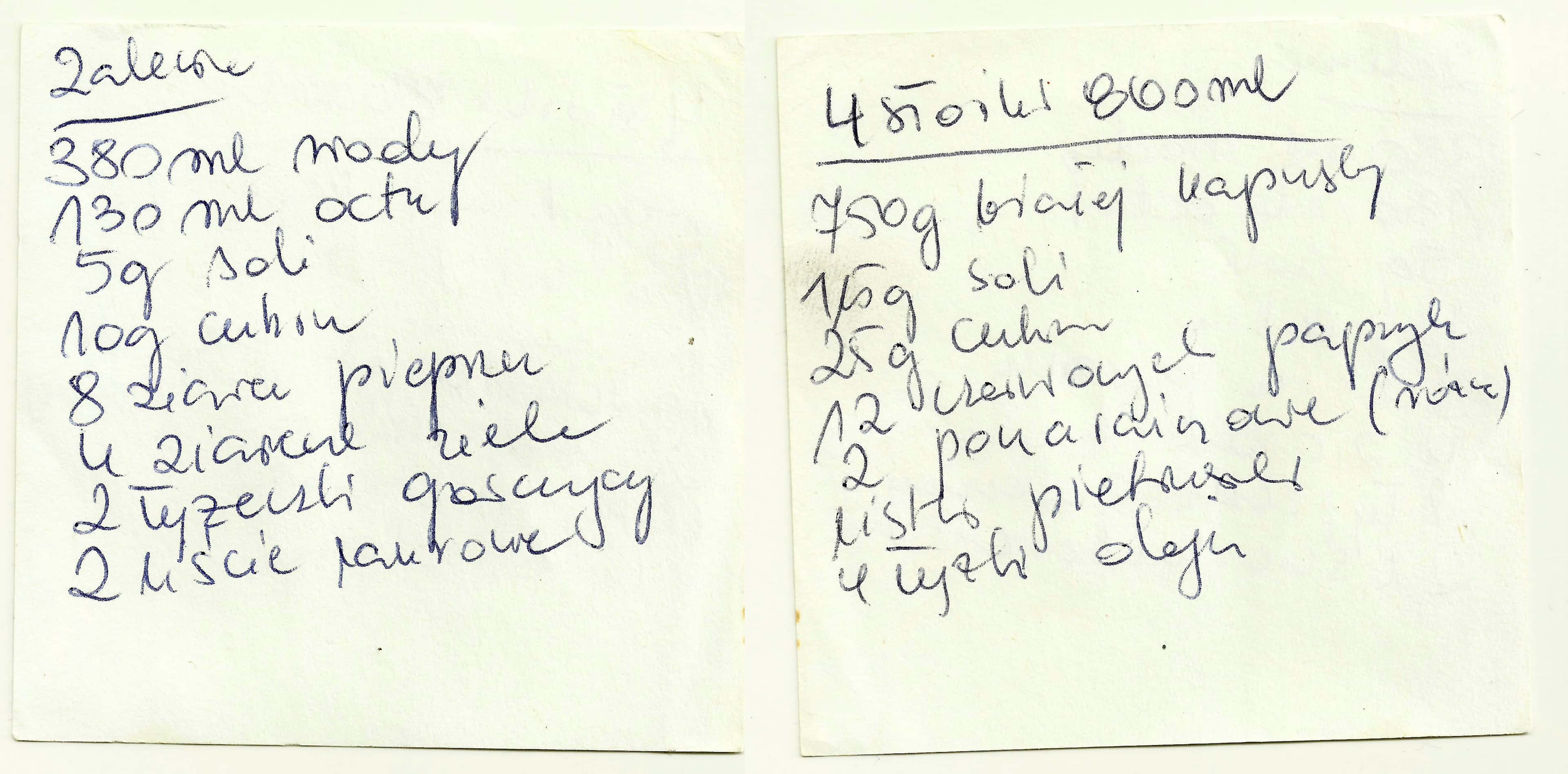 zeskanowany dokument, odręcznie pisany przepis kulinarny