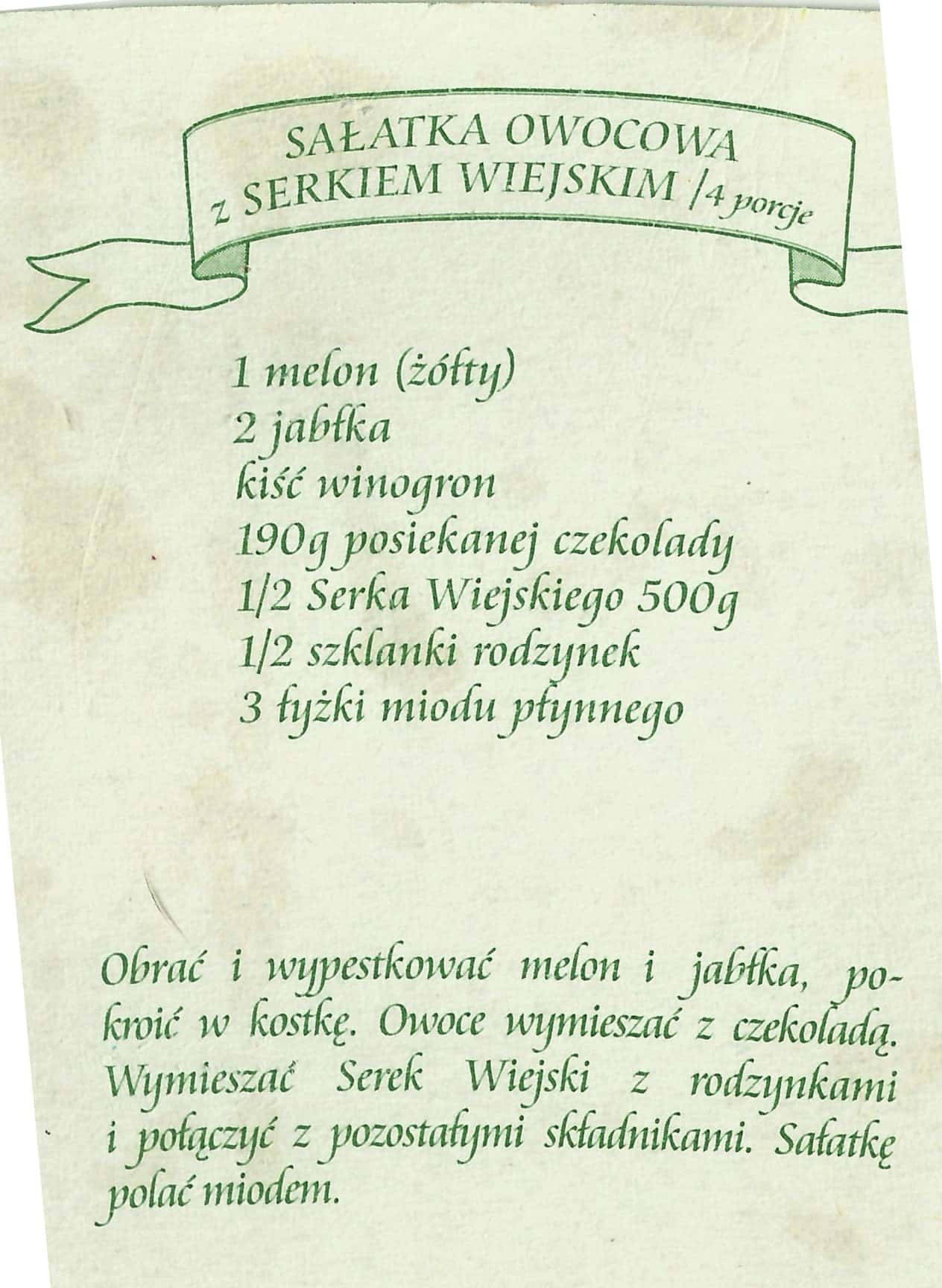 zeskanowany dokument, odręcznie pisany przepis kulinarny