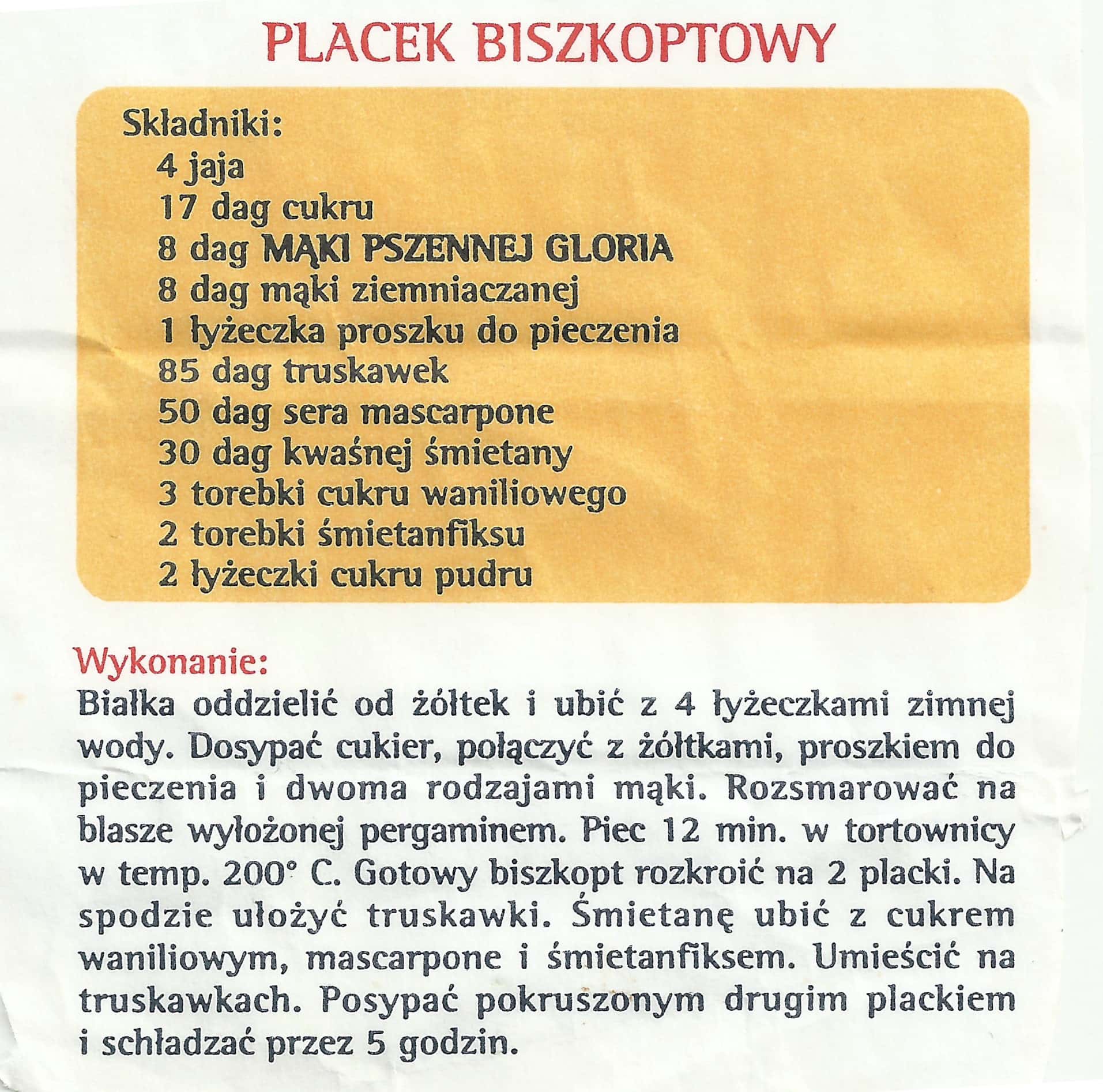 zeskanowany dokument, odręcznie pisany przepis kulinarny