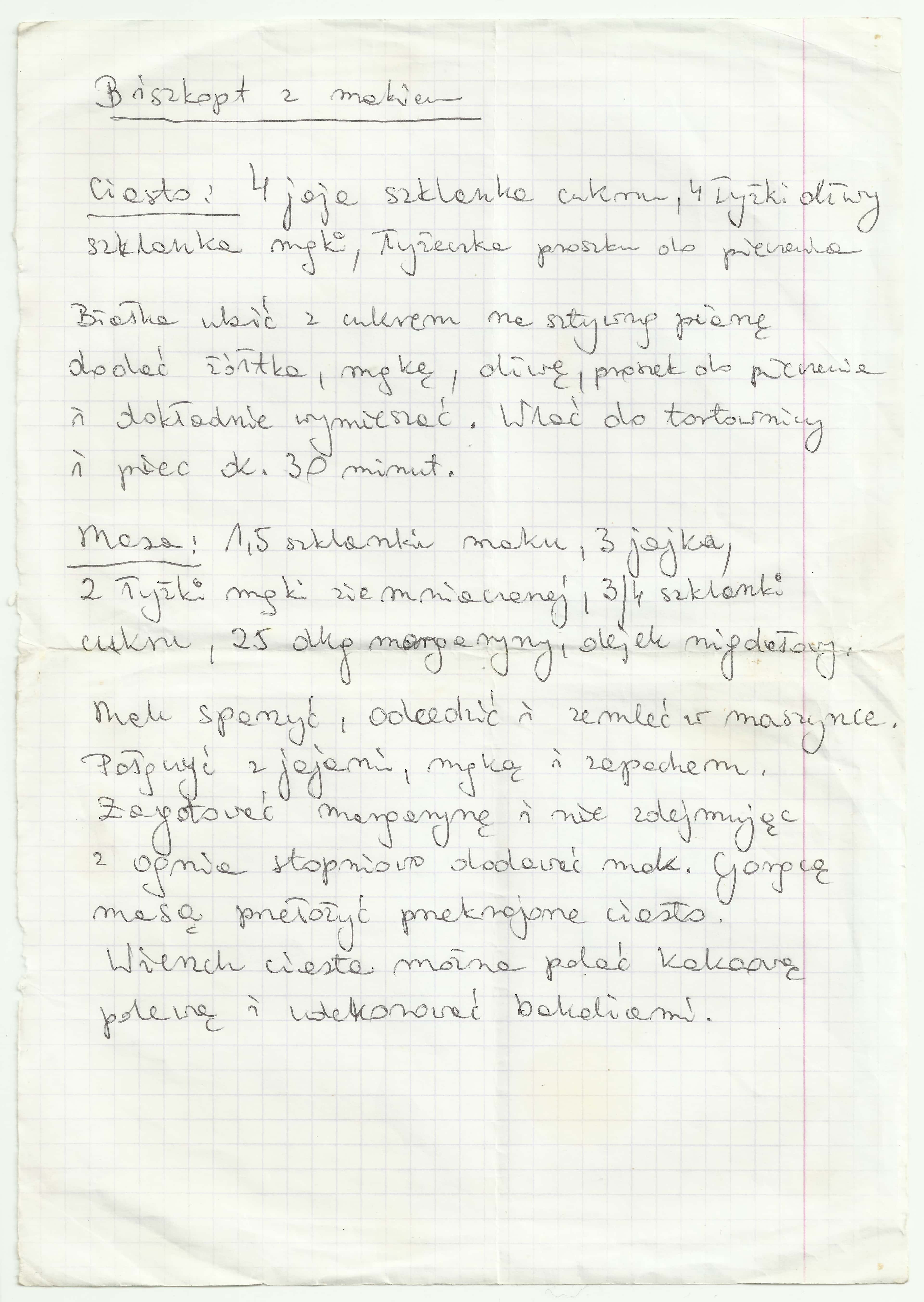 zeskanowany dokument, odręcznie pisany przepis kulinarny