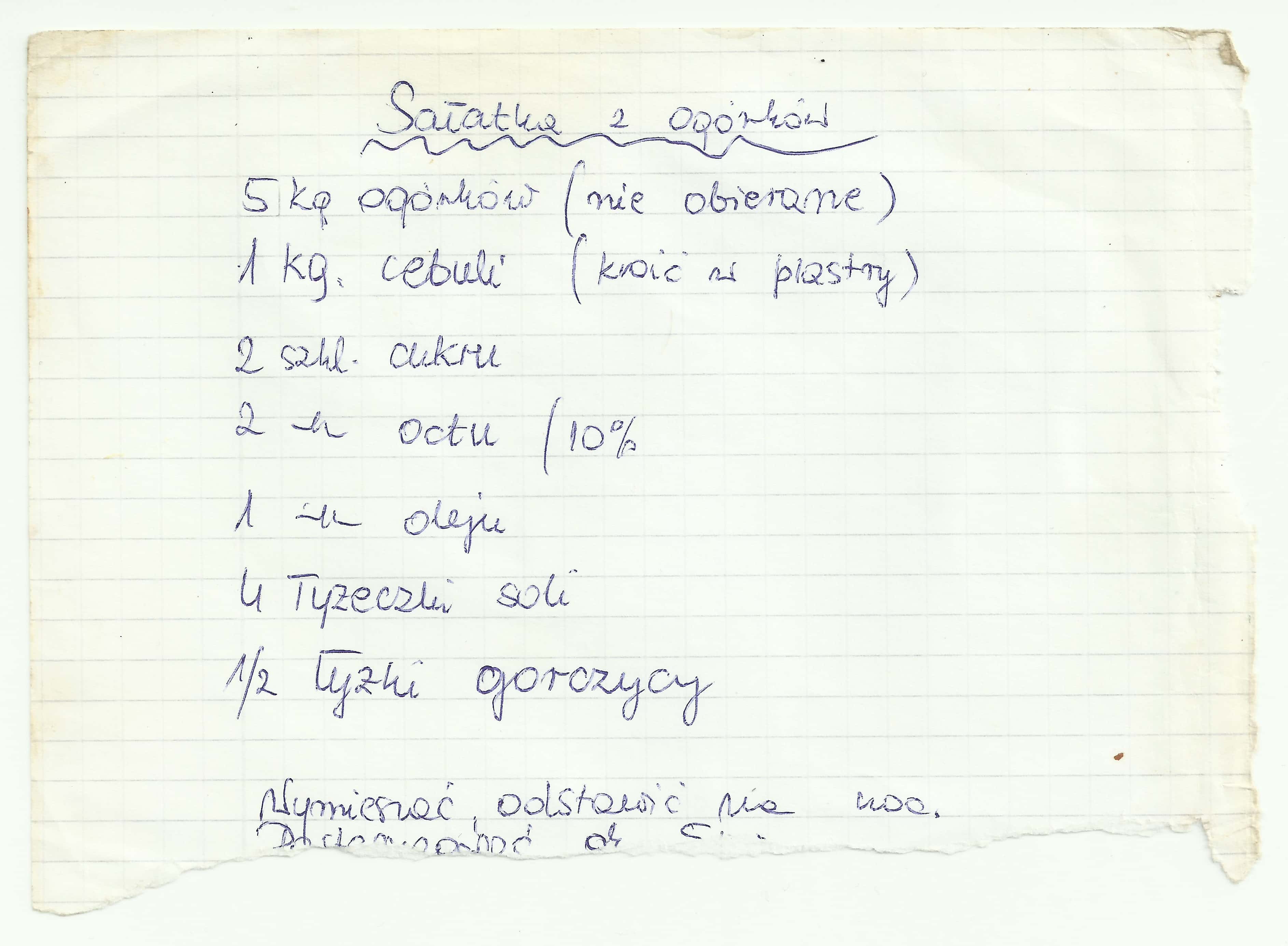 zeskanowany dokument, odręcznie pisany przepis kulinarny