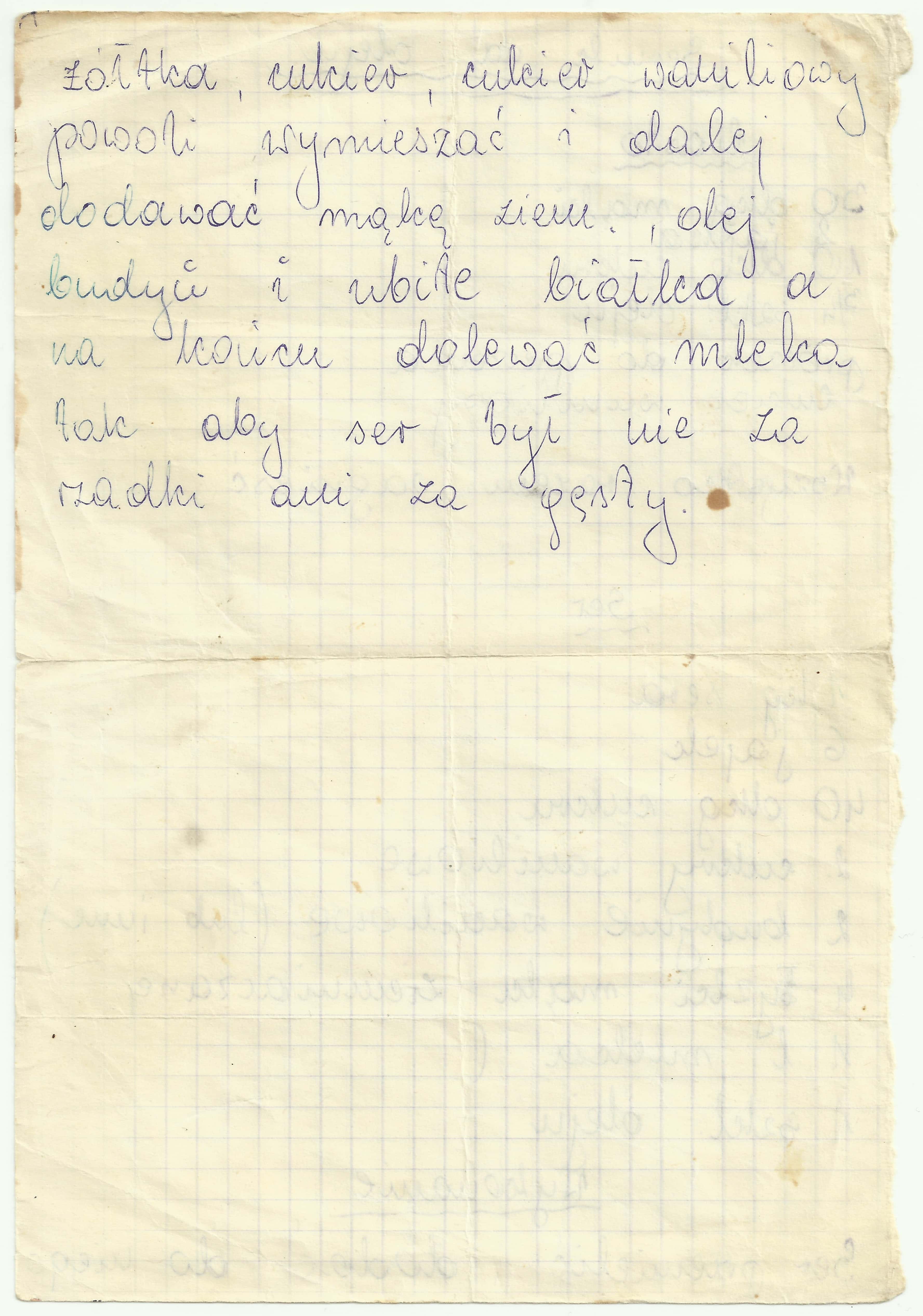 zeskanowany dokument, odręcznie pisany przepis kulinarny