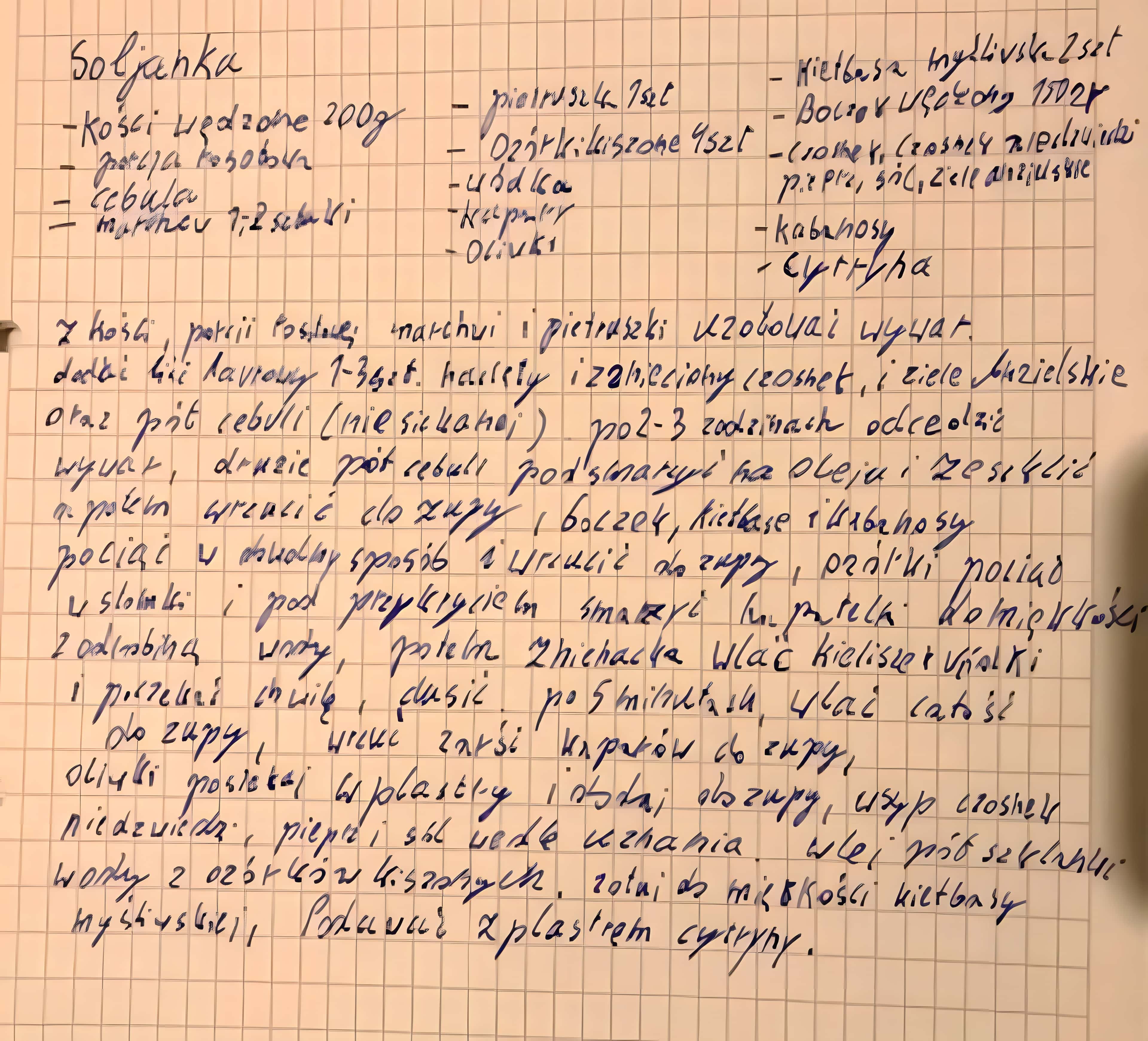 zeskanowany dokument, odręcznie pisany przepis kulinarny