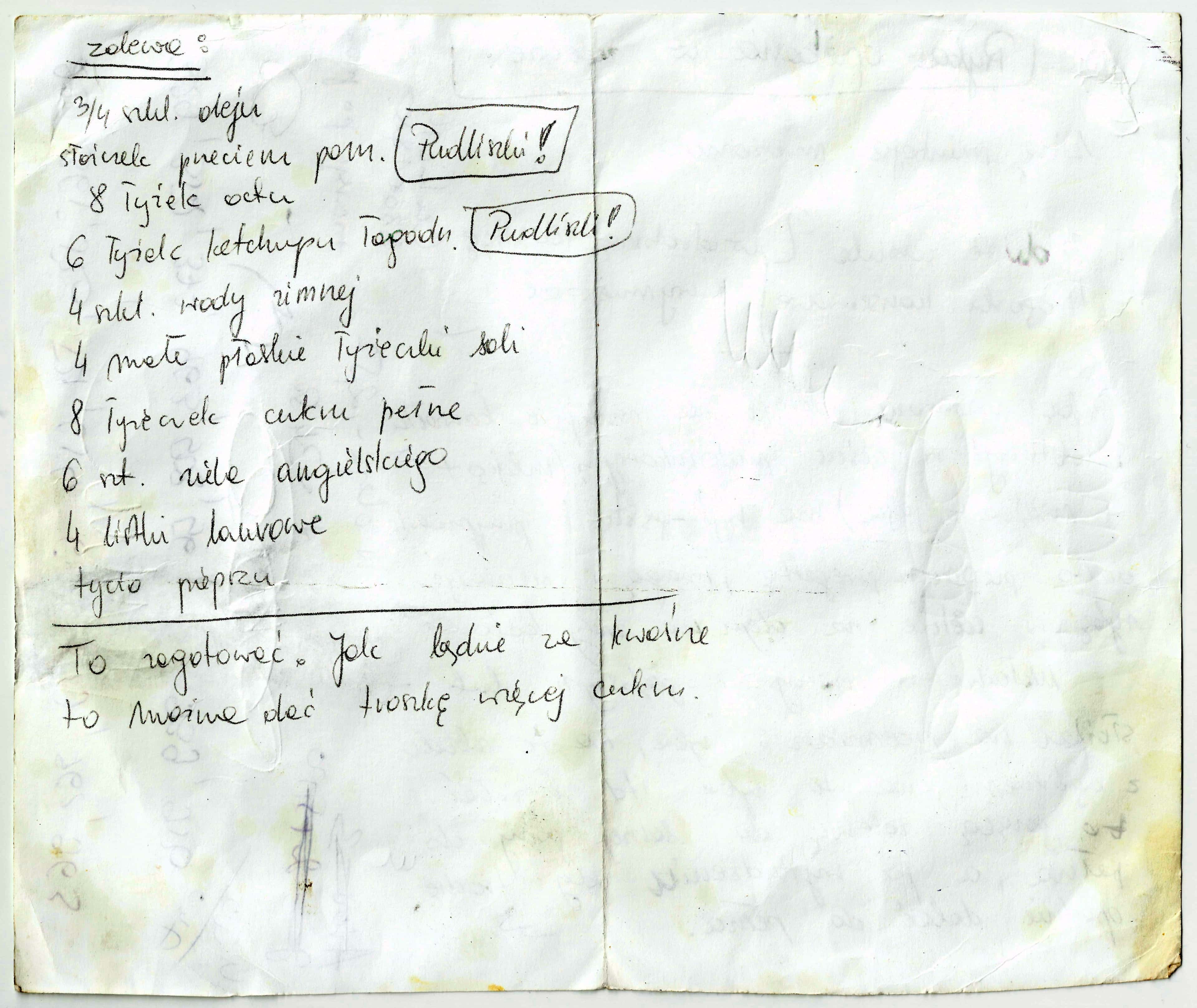 zeskanowany dokument, odręcznie pisany przepis kulinarny