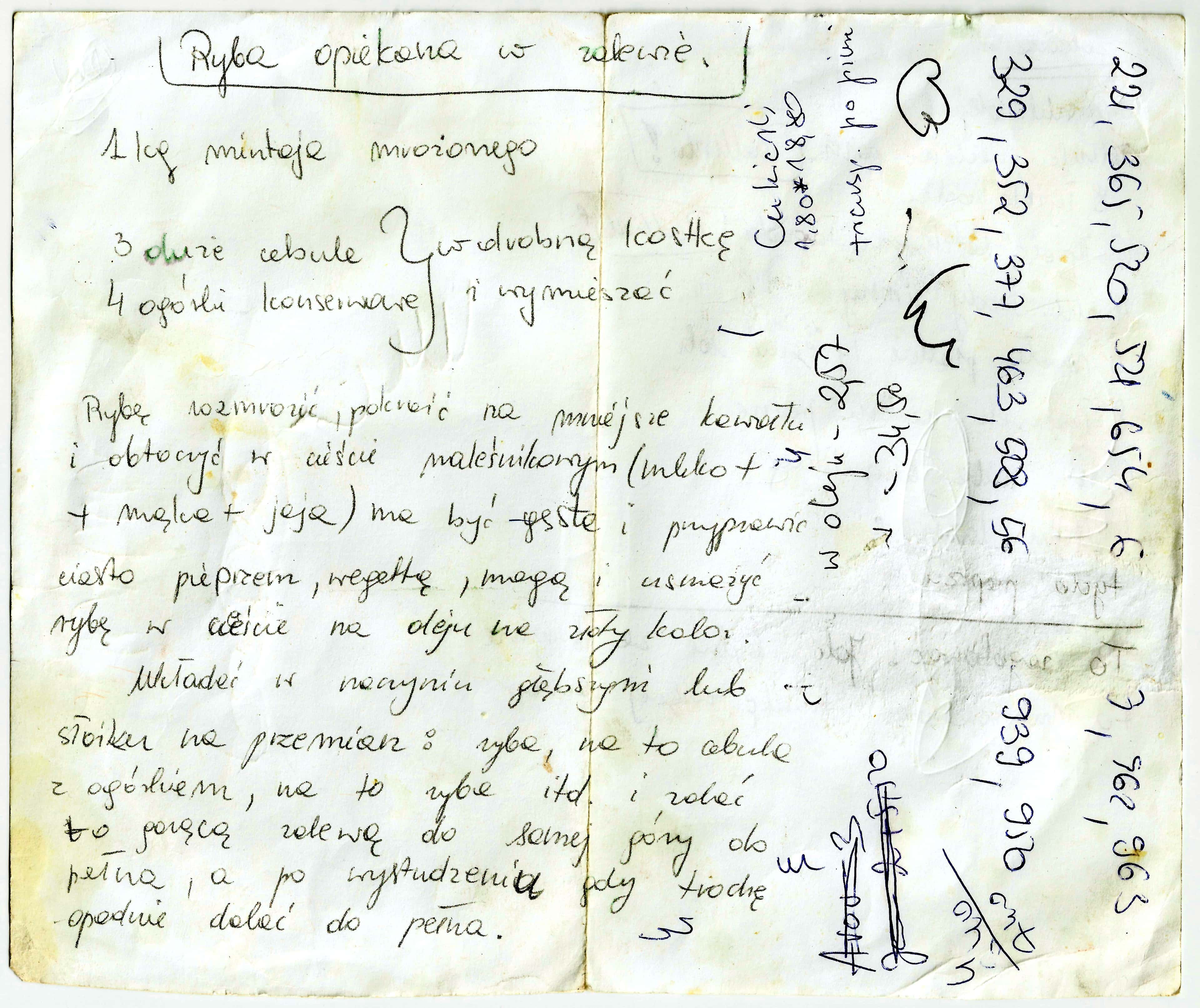 zeskanowany dokument, odręcznie pisany przepis kulinarny